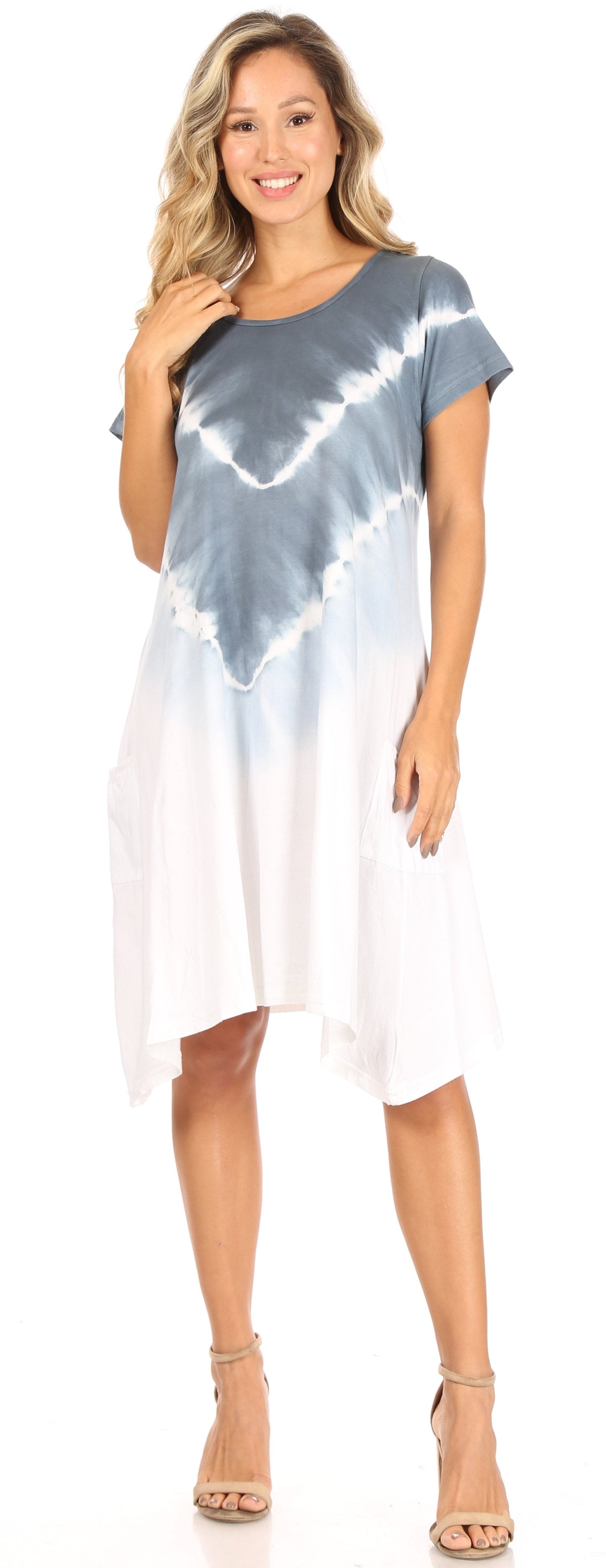 Sakkas Lilla Women's Casual Tie Dye Midi Boho Loose Short Sleeve Knit Dress Pocket - Concordia Style Boutique