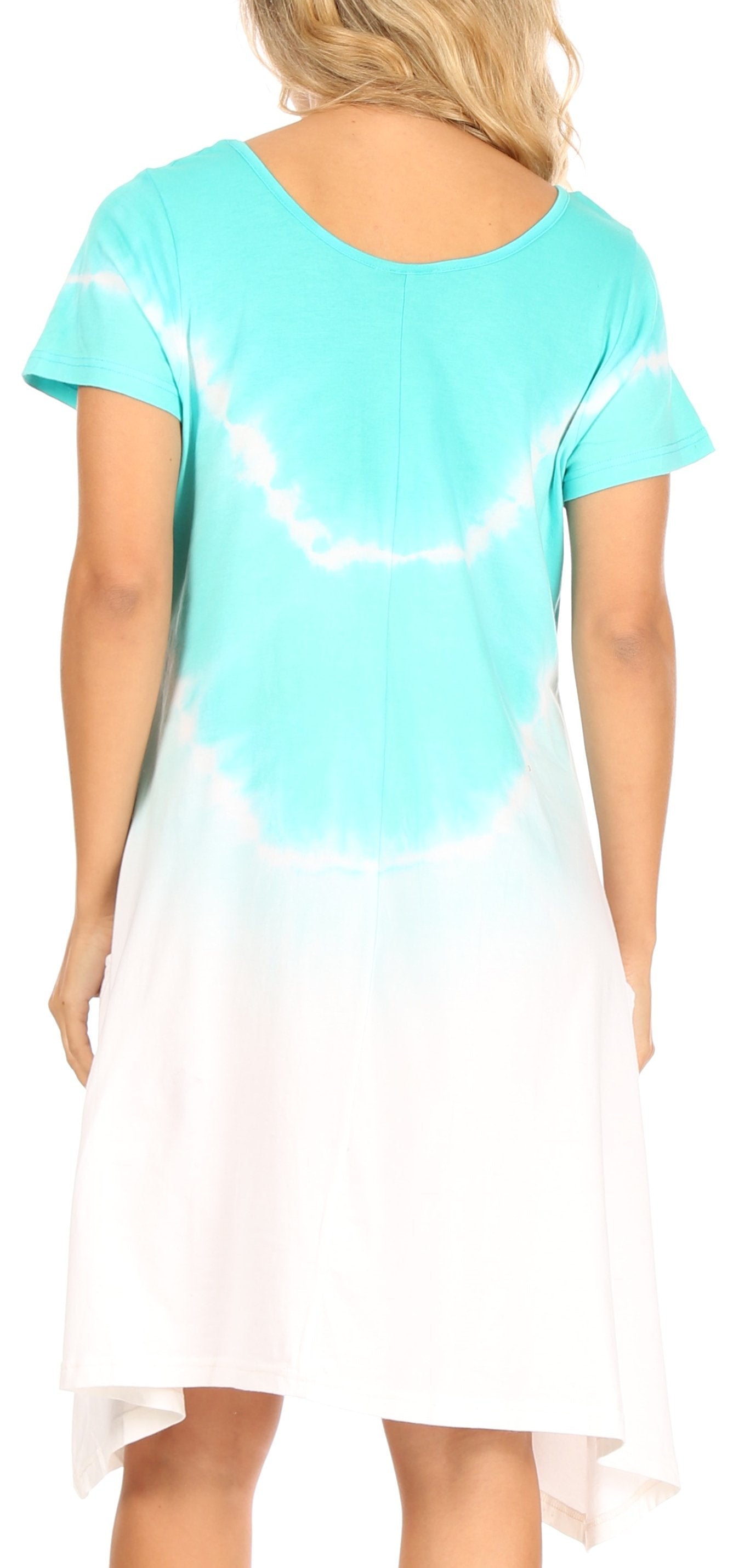 Sakkas Lilla Women's Casual Tie Dye Midi Boho Loose Short Sleeve Knit Dress Pocket - Concordia Style Boutique