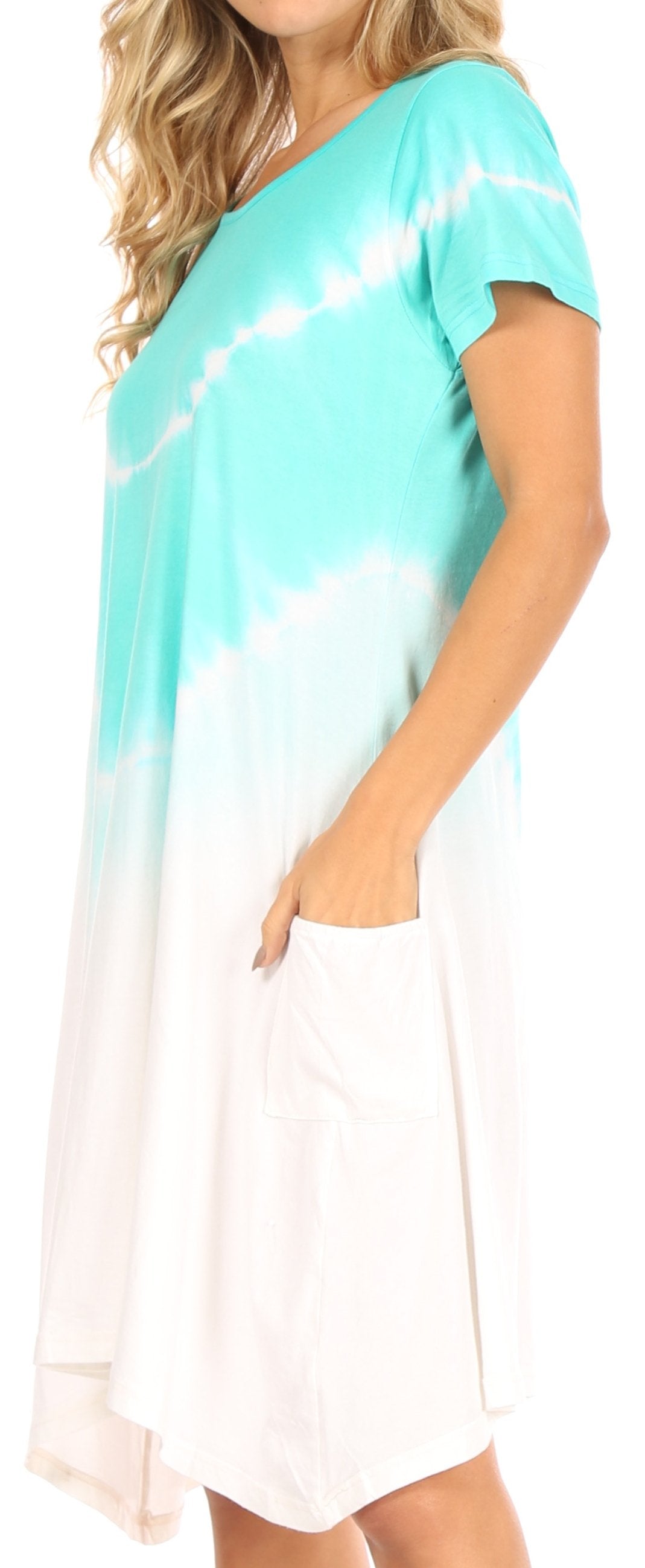 Sakkas Lilla Women's Casual Tie Dye Midi Boho Loose Short Sleeve Knit Dress Pocket - Concordia Style Boutique