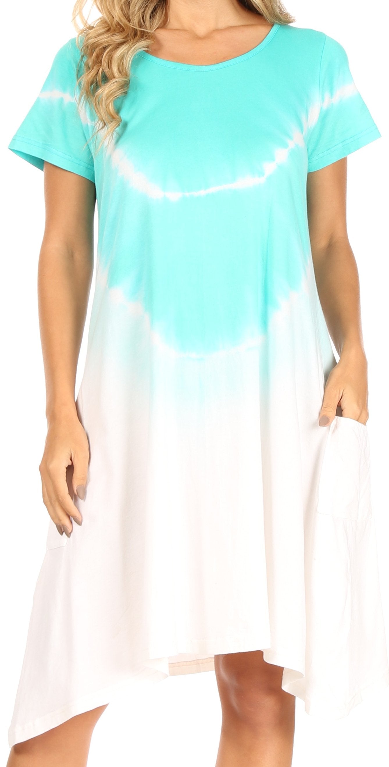 Sakkas Lilla Women's Casual Tie Dye Midi Boho Loose Short Sleeve Knit Dress Pocket - Concordia Style Boutique