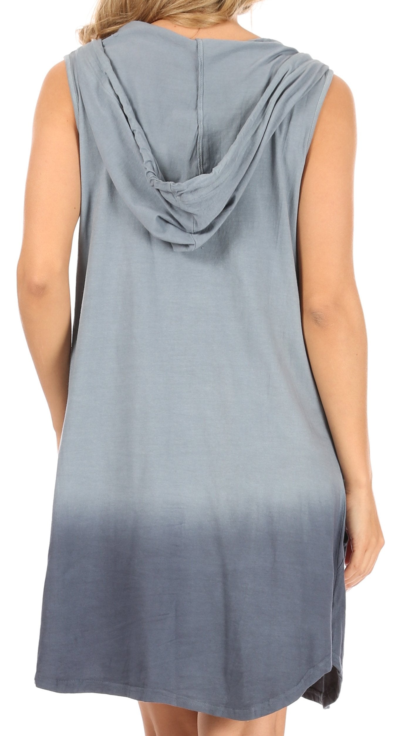 Sakkas Andrea Women's Casual Summer Cover-up Sleeveless Hoodie Dress Knit Tie-dye - Concordia Style Boutique