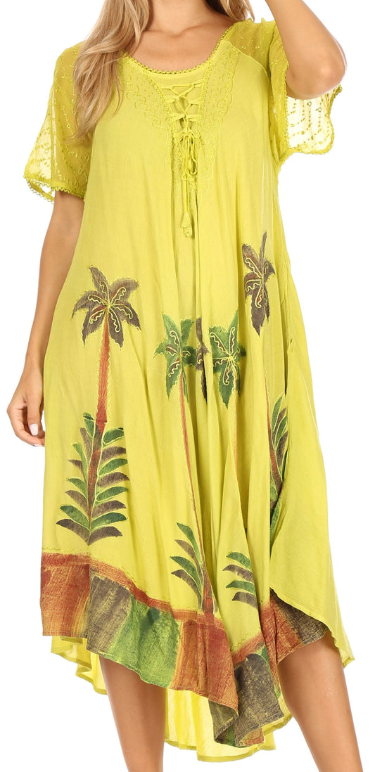 Sakkas Kai Palm Tree Caftan Tank Dress / Cover Up - Concordia Style Boutique