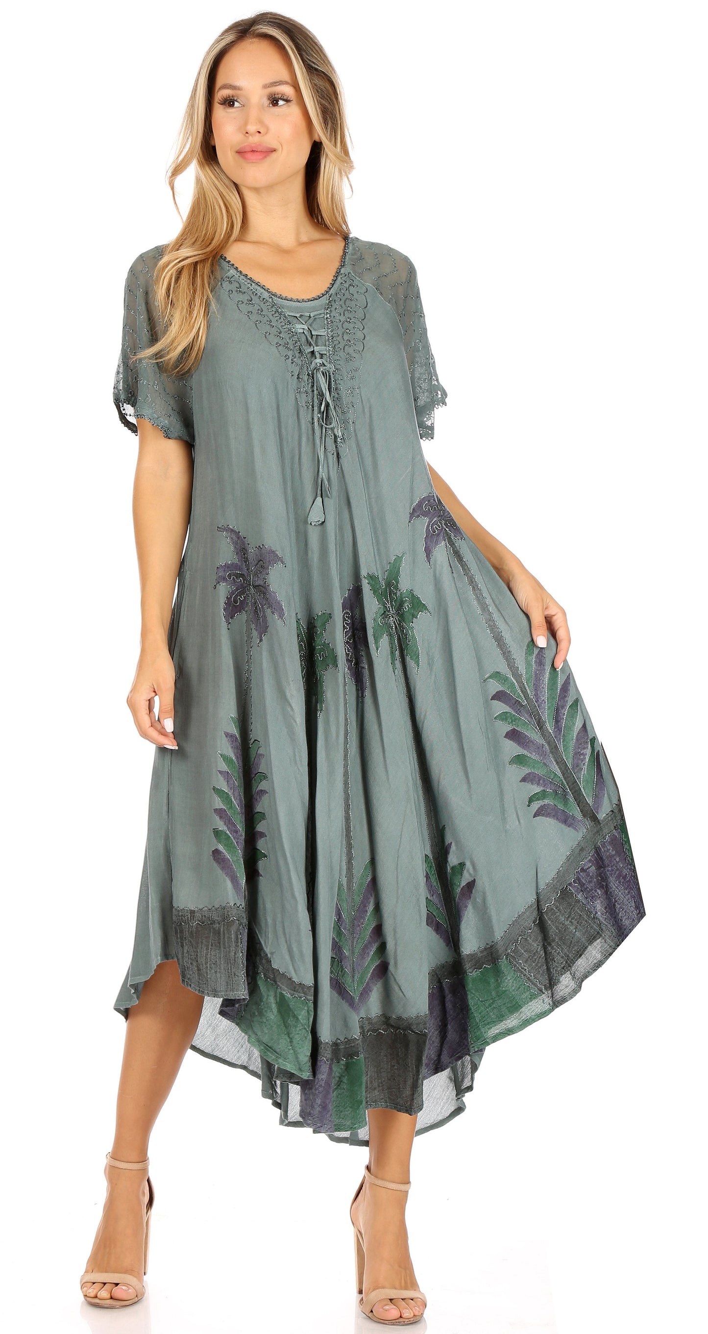 Sakkas Kai Palm Tree Caftan Tank Dress / Cover Up - Concordia Style Boutique