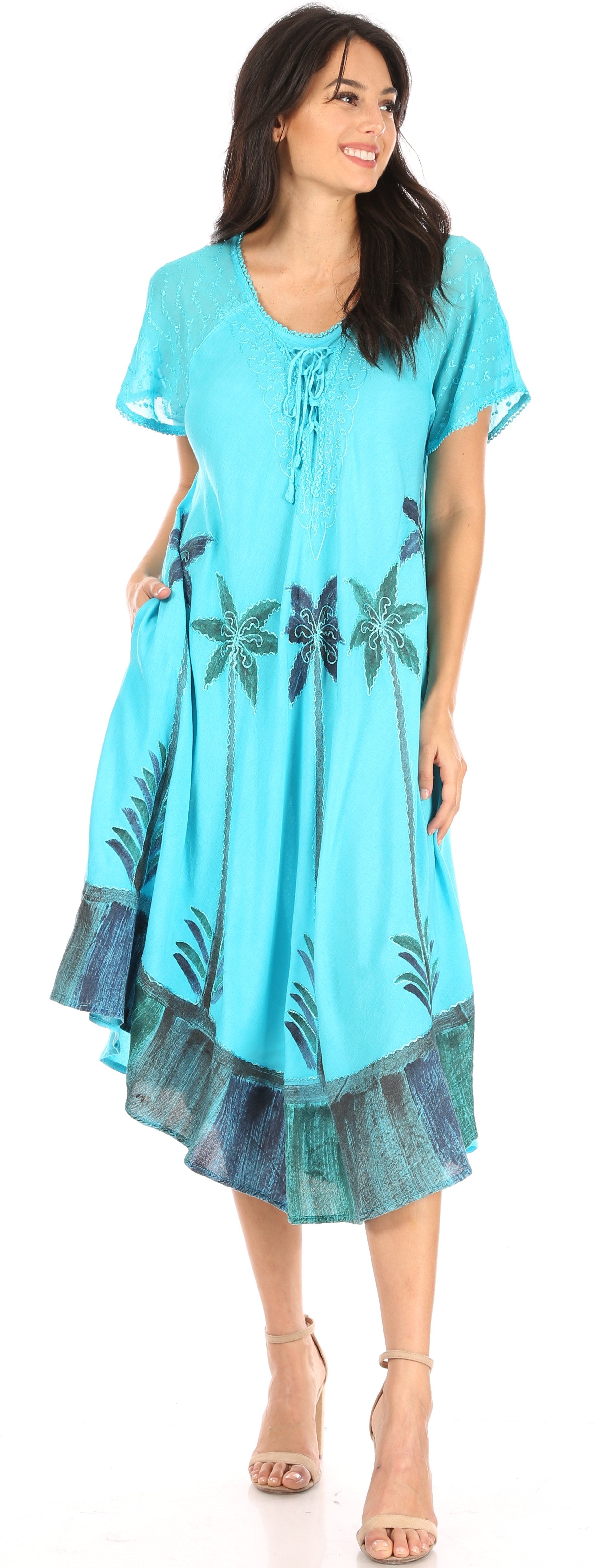 Sakkas Kai Palm Tree Caftan Tank Dress / Cover Up - Concordia Style Boutique