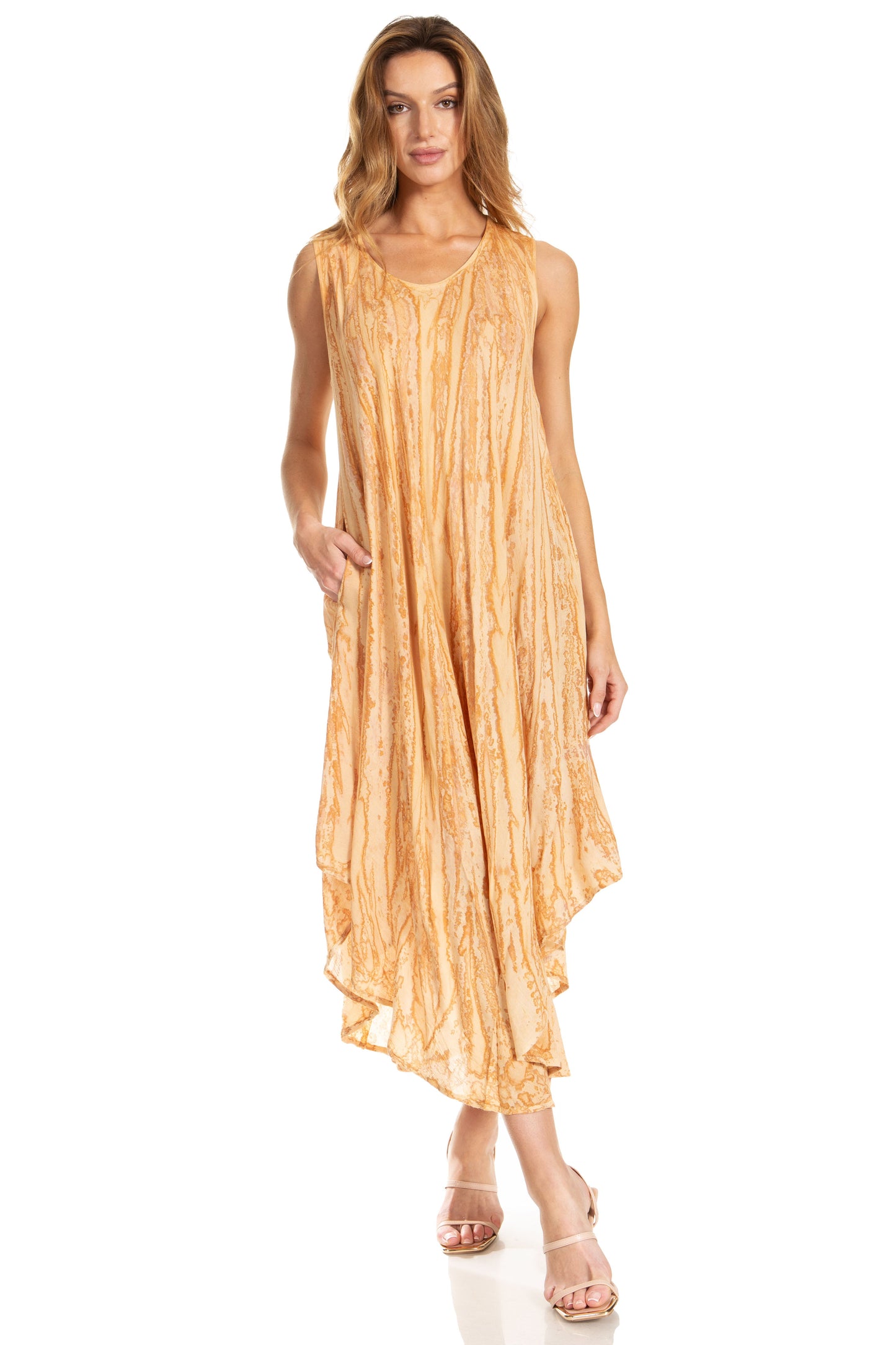 Sakkas Kara Long Draped Sleeveless Marbled Caftan Dress / Cover Up - Concordia Style Boutique