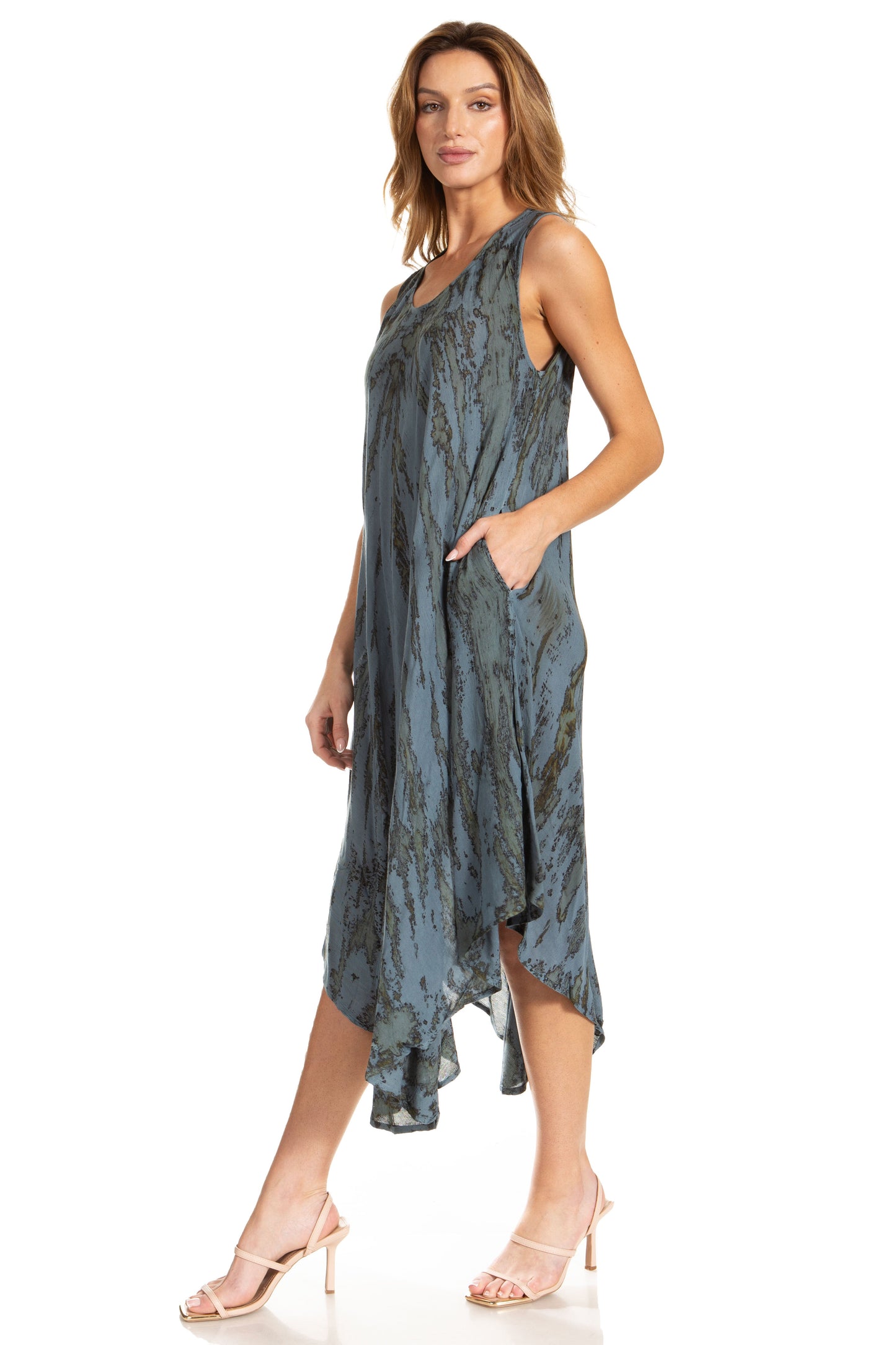 Sakkas Kara Long Draped Sleeveless Marbled Caftan Dress / Cover Up - Concordia Style Boutique