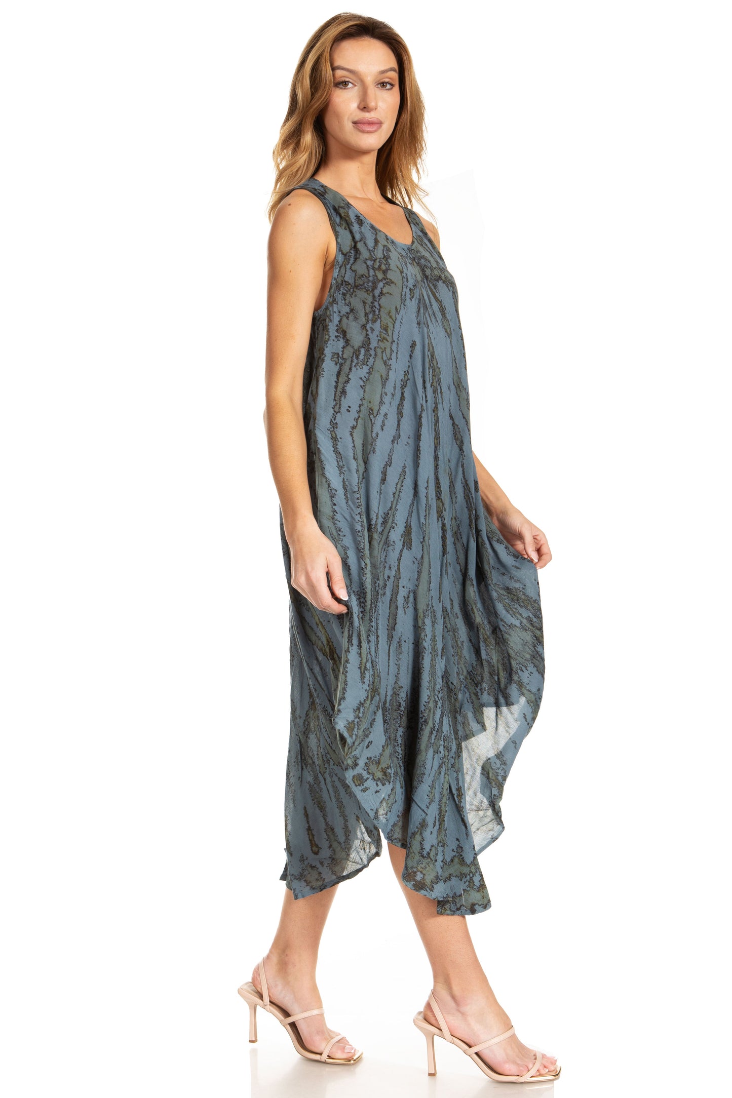 Sakkas Kara Long Draped Sleeveless Marbled Caftan Dress / Cover Up - Concordia Style Boutique