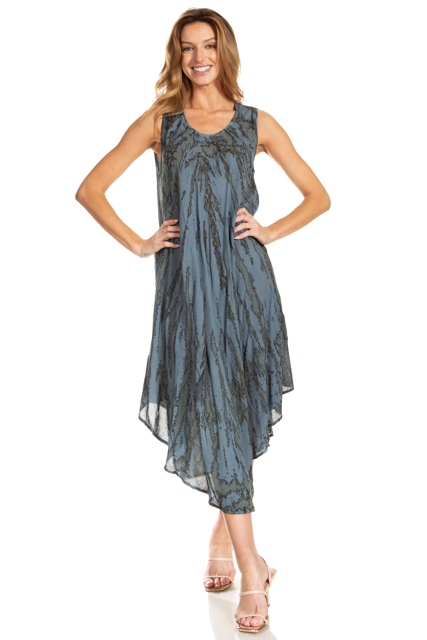 Sakkas Kara Long Draped Sleeveless Marbled Caftan Dress / Cover Up - Concordia Style Boutique