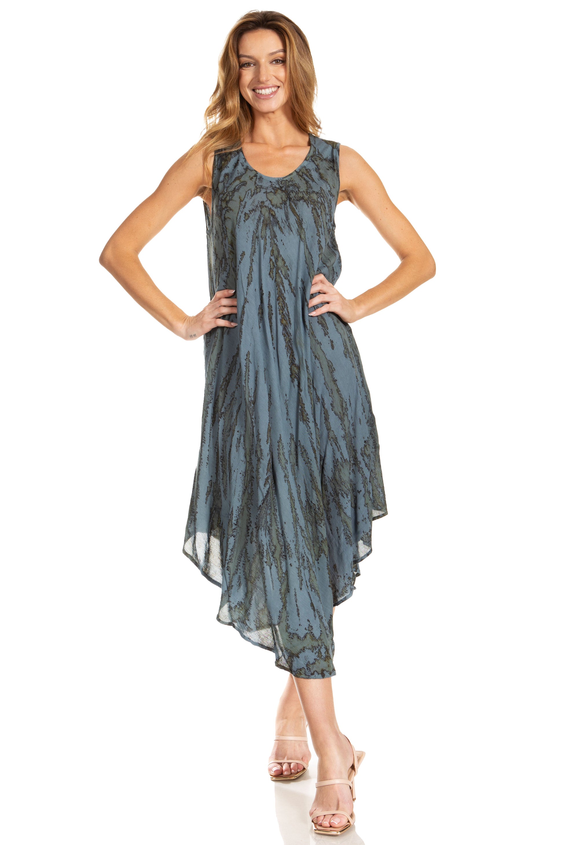 Sakkas Kara Long Draped Sleeveless Marbled Caftan Dress / Cover Up - Concordia Style Boutique