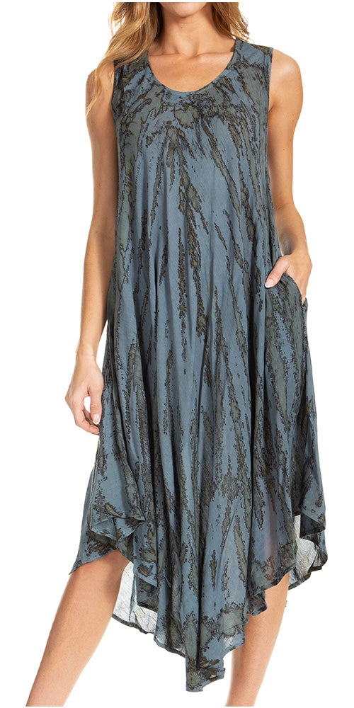 Sakkas Kara Long Draped Sleeveless Marbled Caftan Dress / Cover Up - Concordia Style Boutique