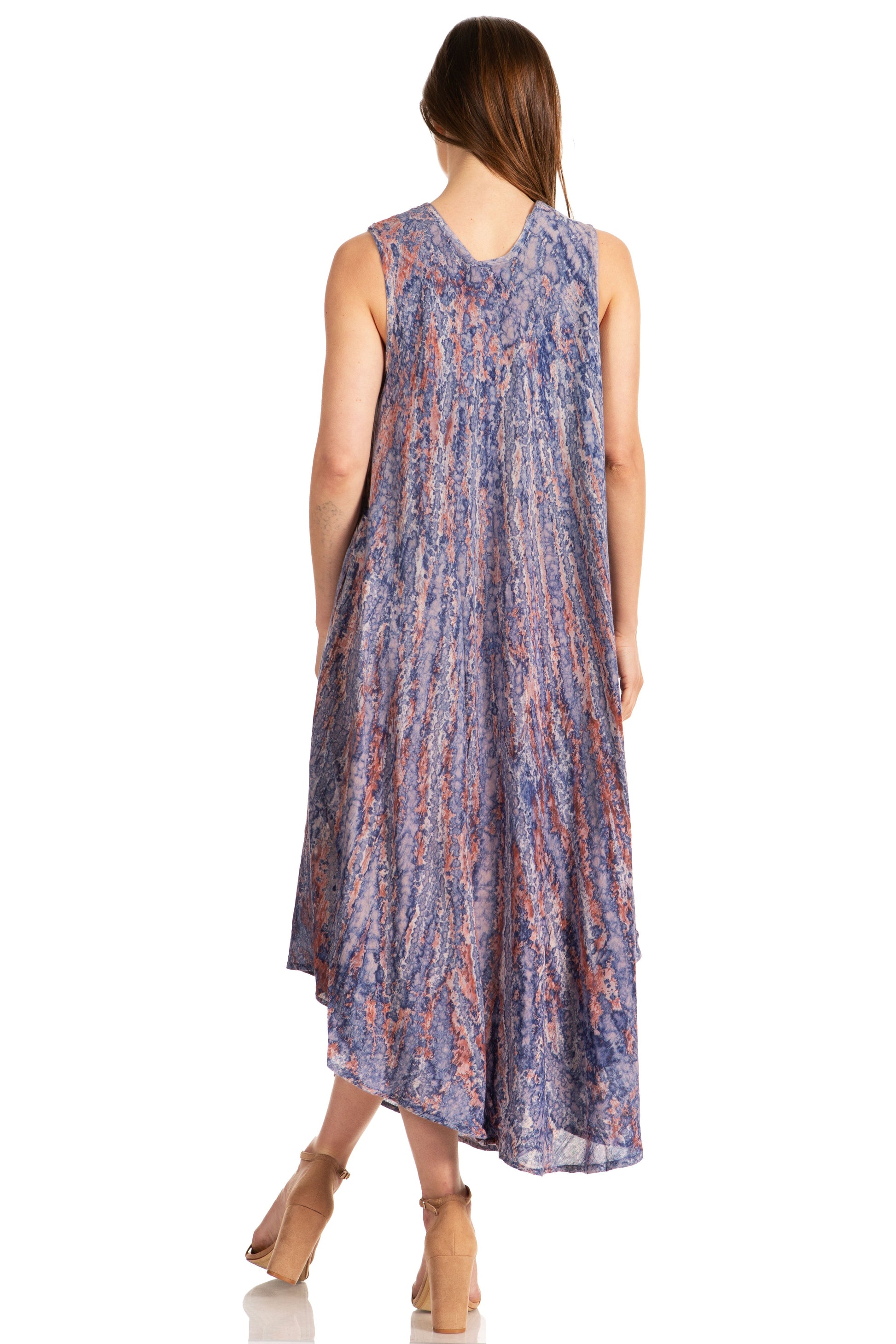 Sakkas Kara Long Draped Sleeveless Marbled Caftan Dress / Cover Up - Concordia Style Boutique