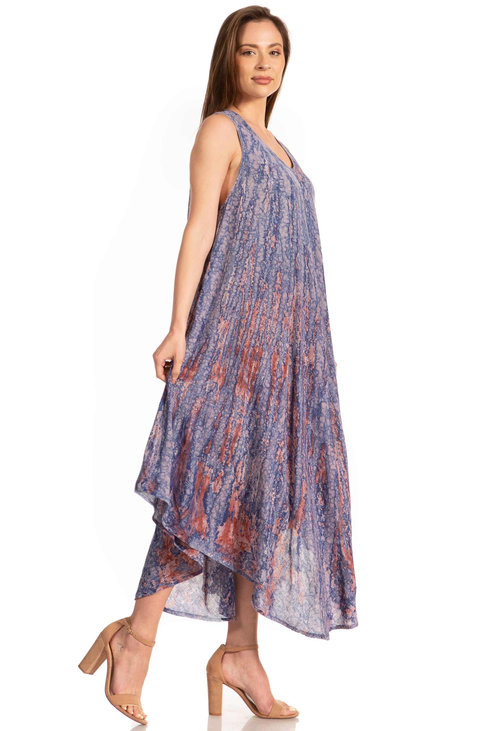 Sakkas Kara Long Draped Sleeveless Marbled Caftan Dress / Cover Up - Concordia Style Boutique