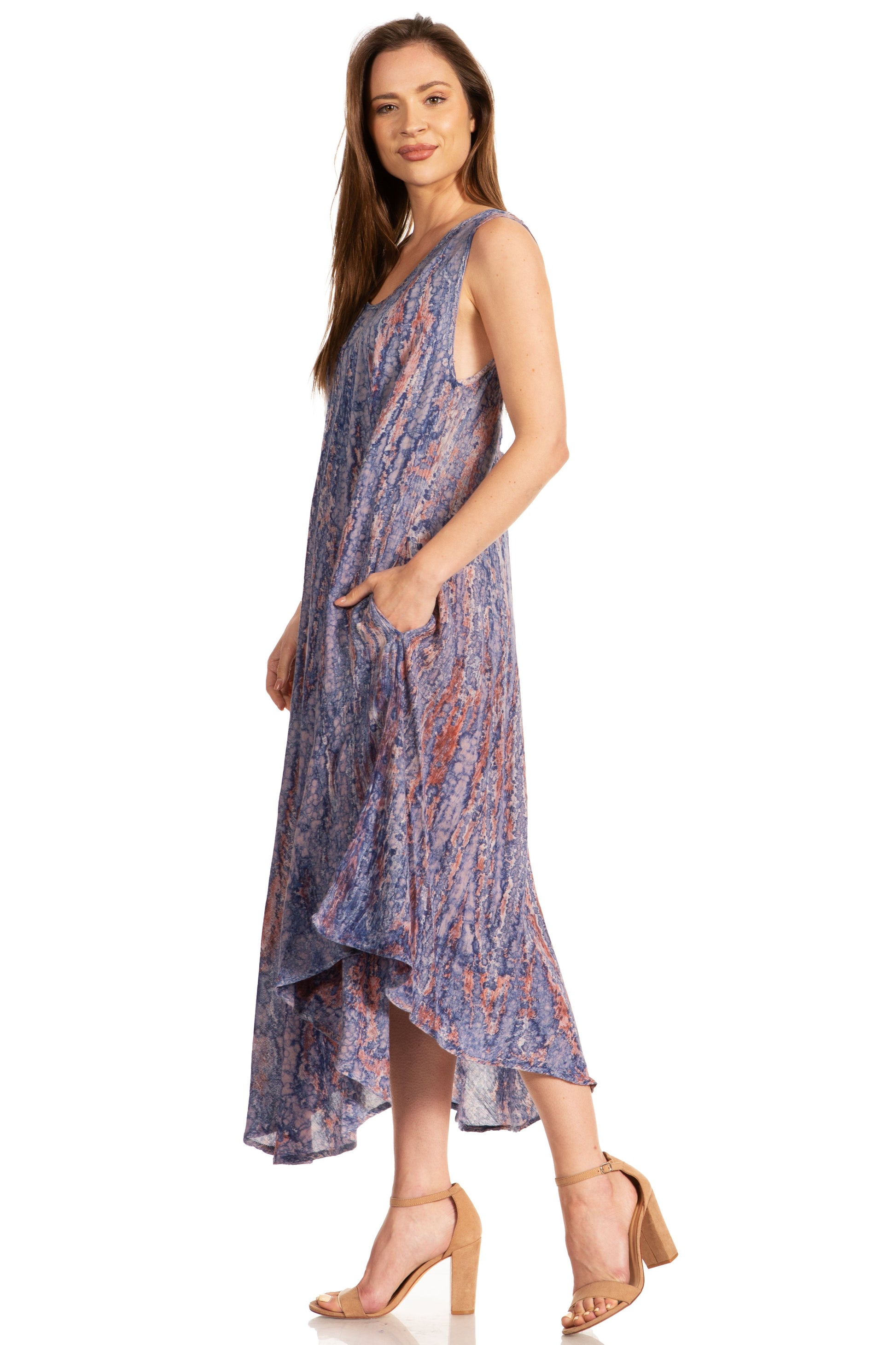 Sakkas Kara Long Draped Sleeveless Marbled Caftan Dress / Cover Up - Concordia Style Boutique