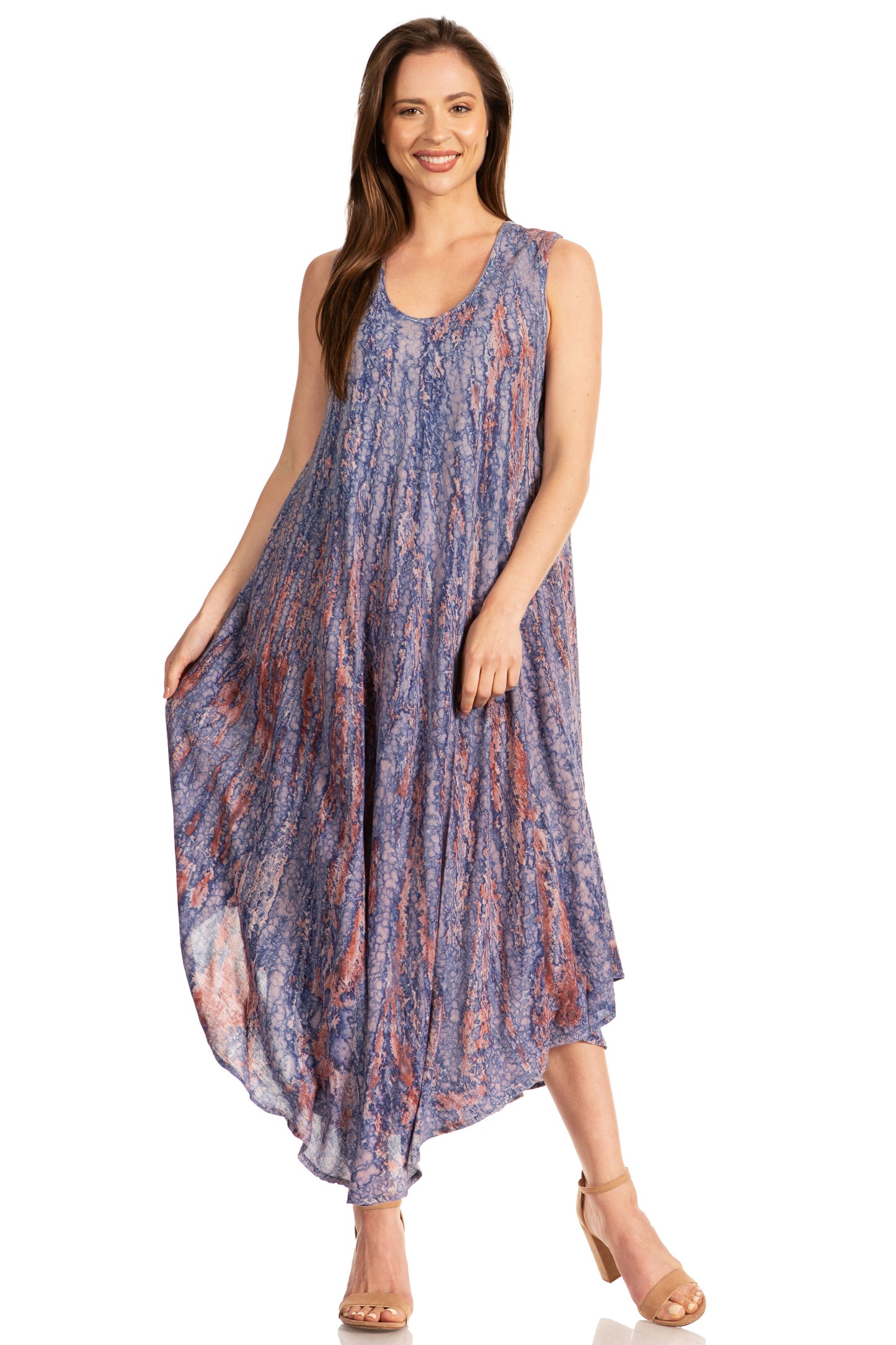 Sakkas Kara Long Draped Sleeveless Marbled Caftan Dress / Cover Up - Concordia Style Boutique