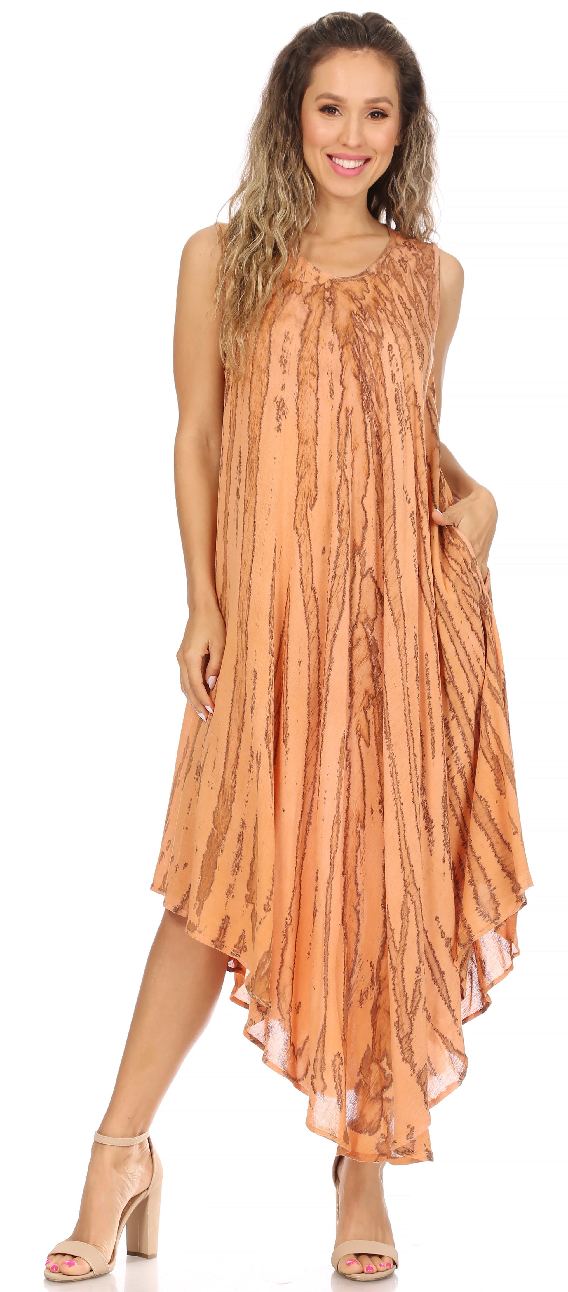 Sakkas Kara Long Draped Sleeveless Marbled Caftan Dress / Cover Up - Concordia Style Boutique
