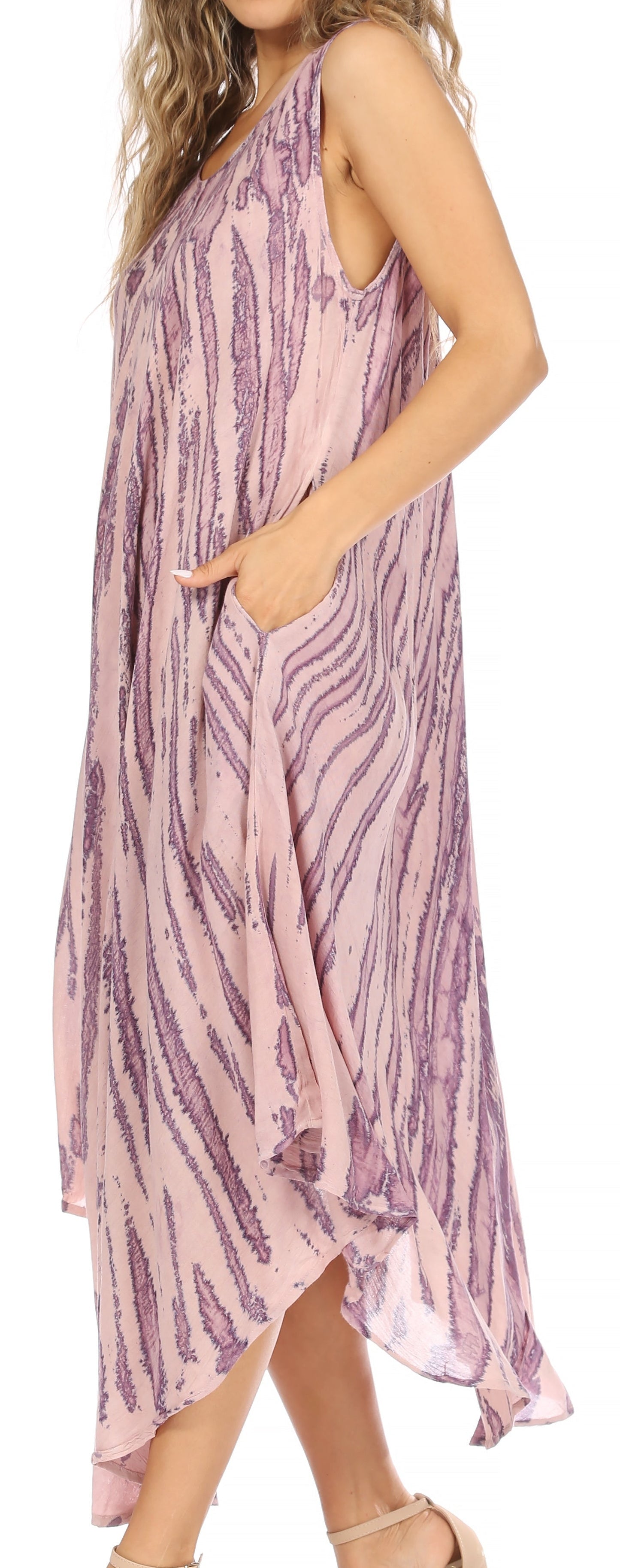 Sakkas Kara Long Draped Sleeveless Marbled Caftan Dress / Cover Up - Concordia Style Boutique