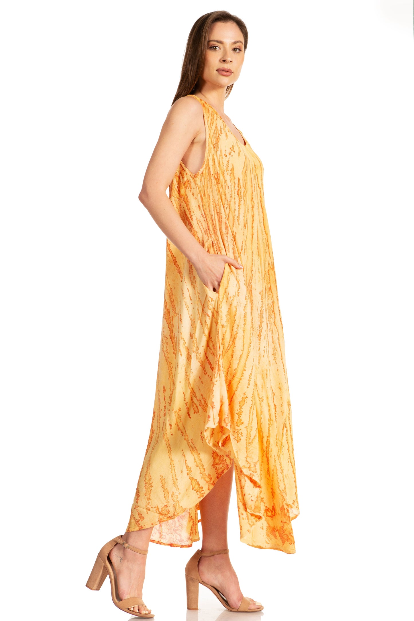 Sakkas Kara Long Draped Sleeveless Marbled Caftan Dress / Cover Up - Concordia Style Boutique