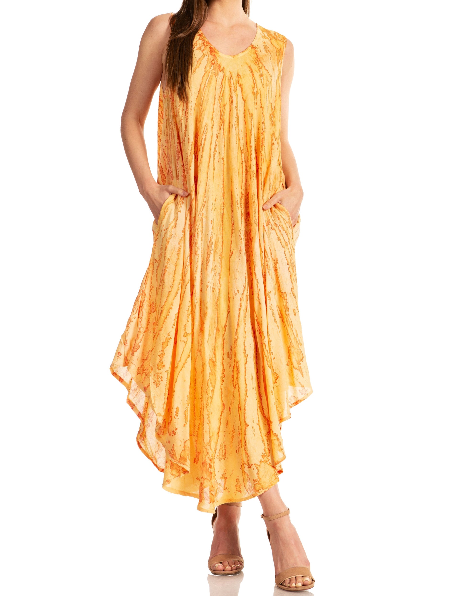 Sakkas Kara Long Draped Sleeveless Marbled Caftan Dress / Cover Up - Concordia Style Boutique