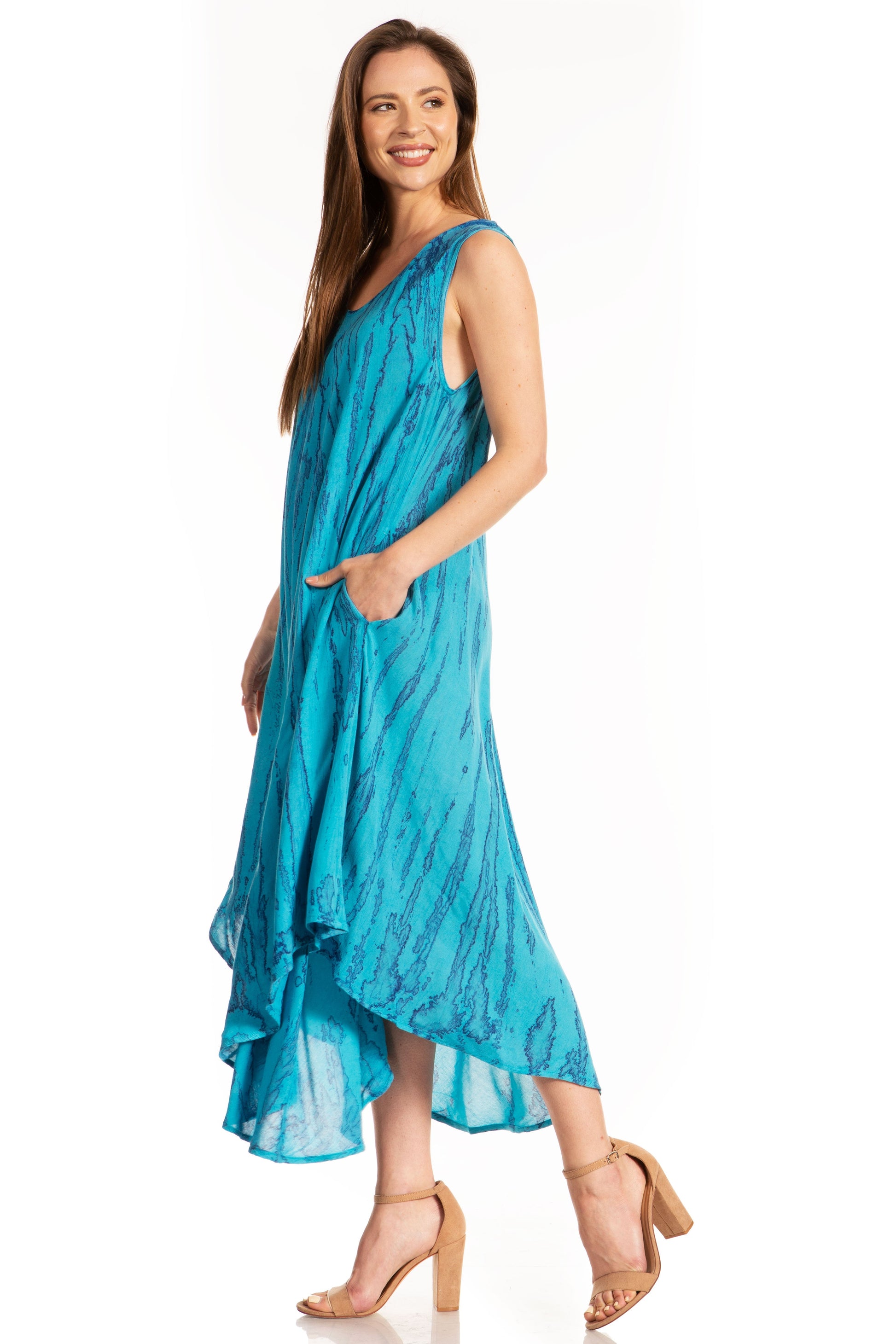 Sakkas Kara Long Draped Sleeveless Marbled Caftan Dress / Cover Up - Concordia Style Boutique