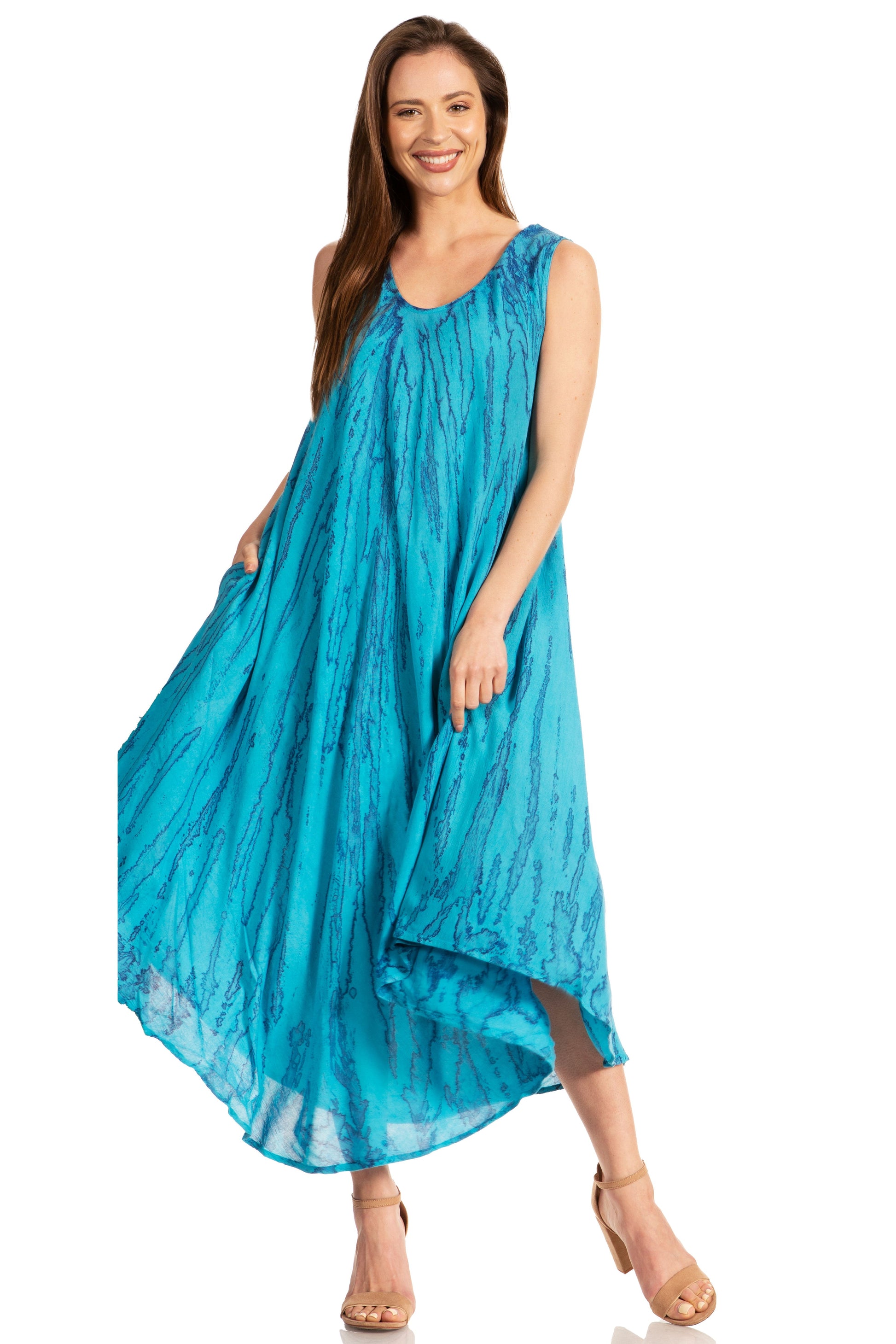 Sakkas Kara Long Draped Sleeveless Marbled Caftan Dress / Cover Up - Concordia Style Boutique