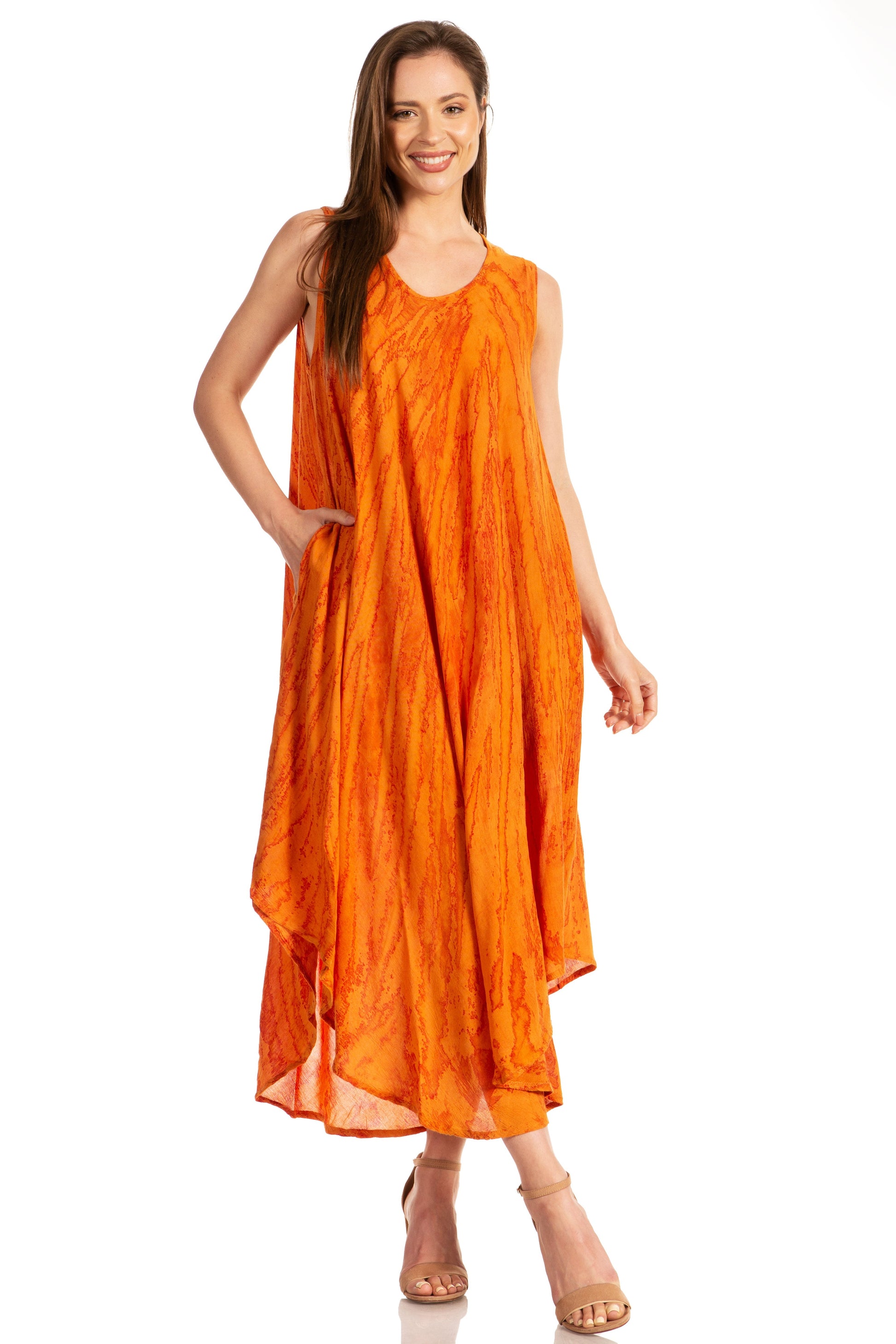 Sakkas Kara Long Draped Sleeveless Marbled Caftan Dress / Cover Up - Concordia Style Boutique