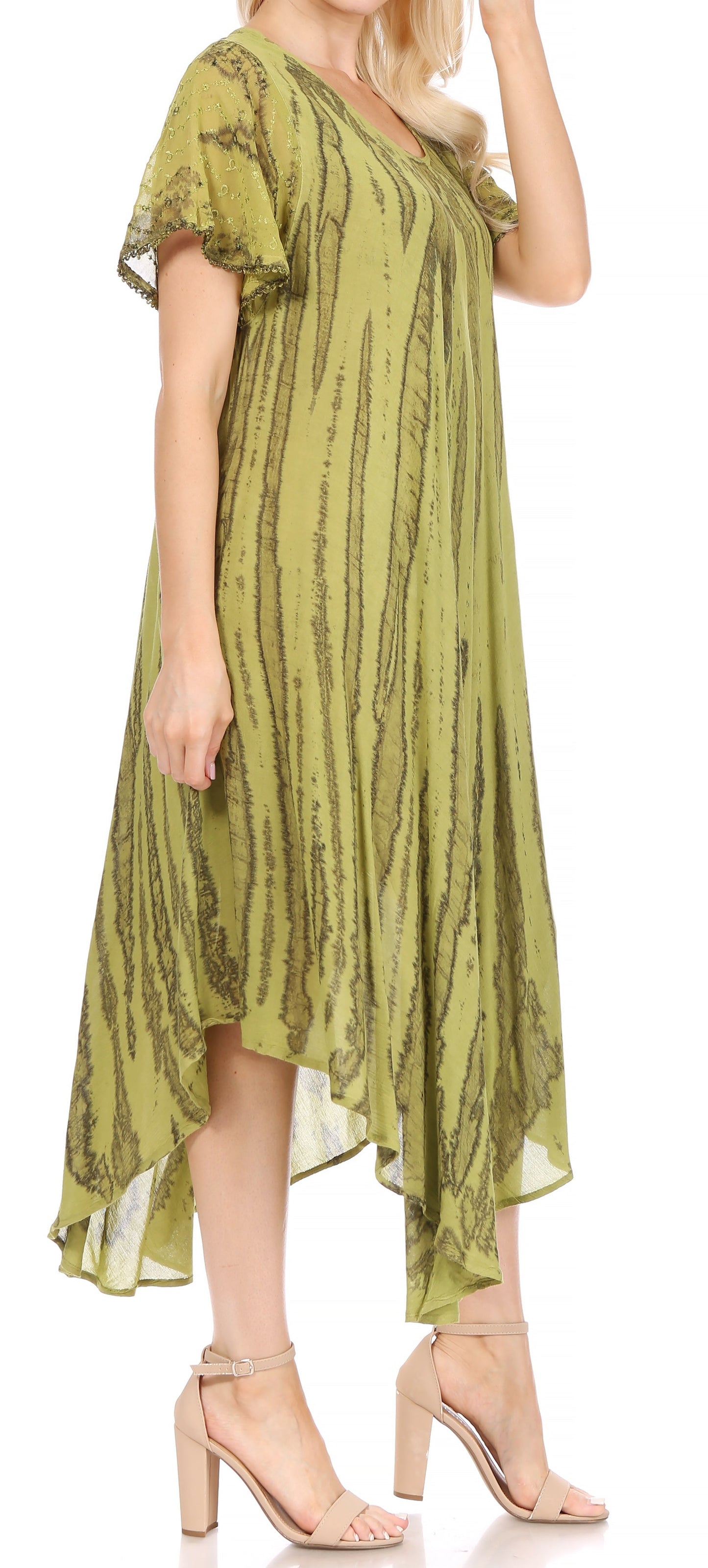 Sakkas Faye Cap Sleeved Cotton Caftan Cover Up Dress - Concordia Style Boutique