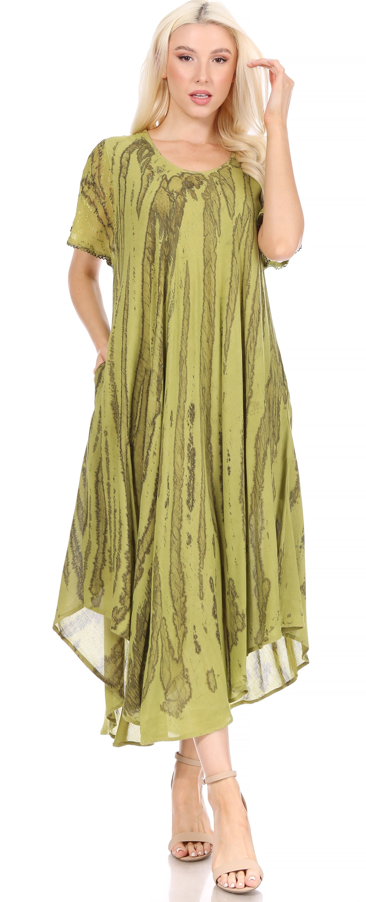 Sakkas Faye Cap Sleeved Cotton Caftan Cover Up Dress - Concordia Style Boutique