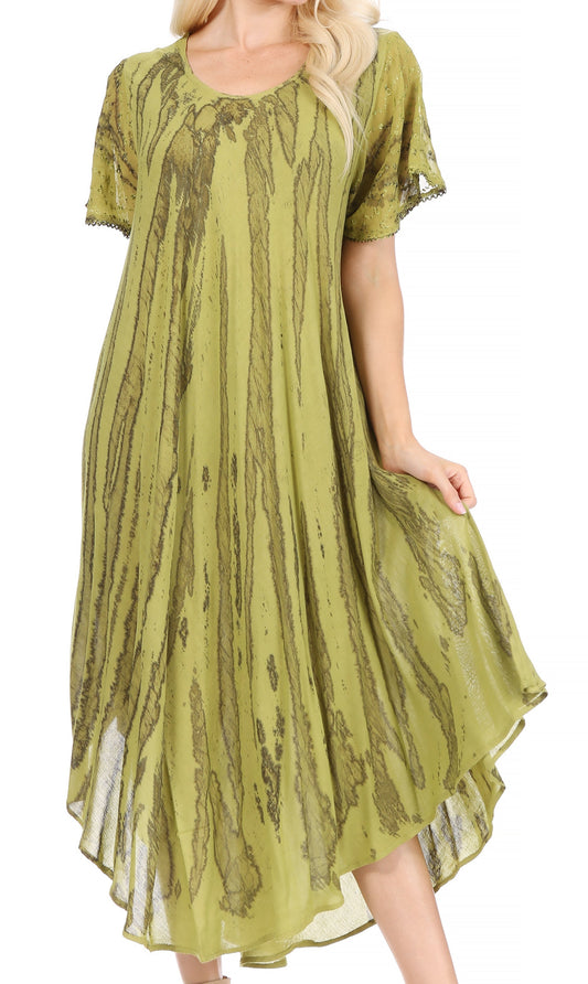 Sakkas Faye Cap Sleeved Cotton Caftan Cover Up Dress - Concordia Style Boutique