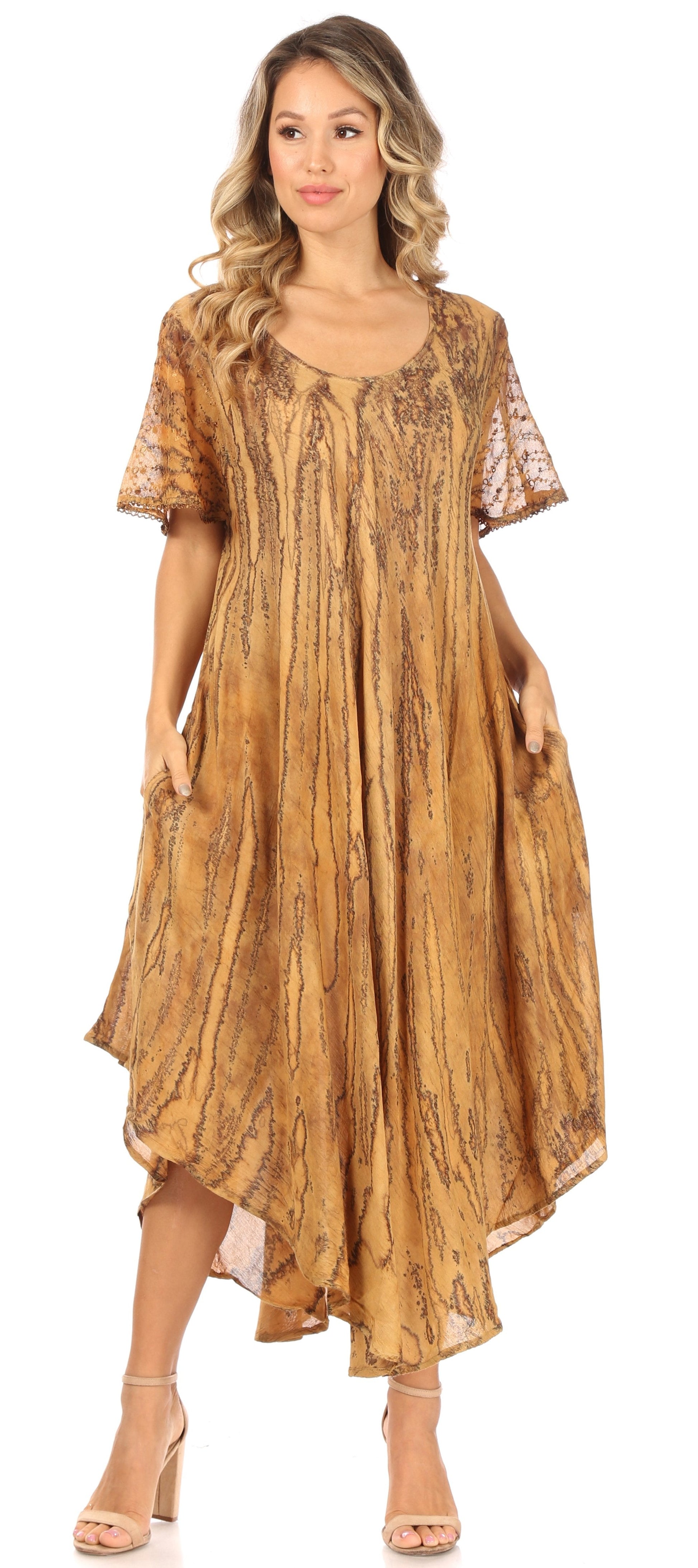 Sakkas Faye Cap Sleeved Cotton Caftan Cover Up Dress - Concordia Style Boutique