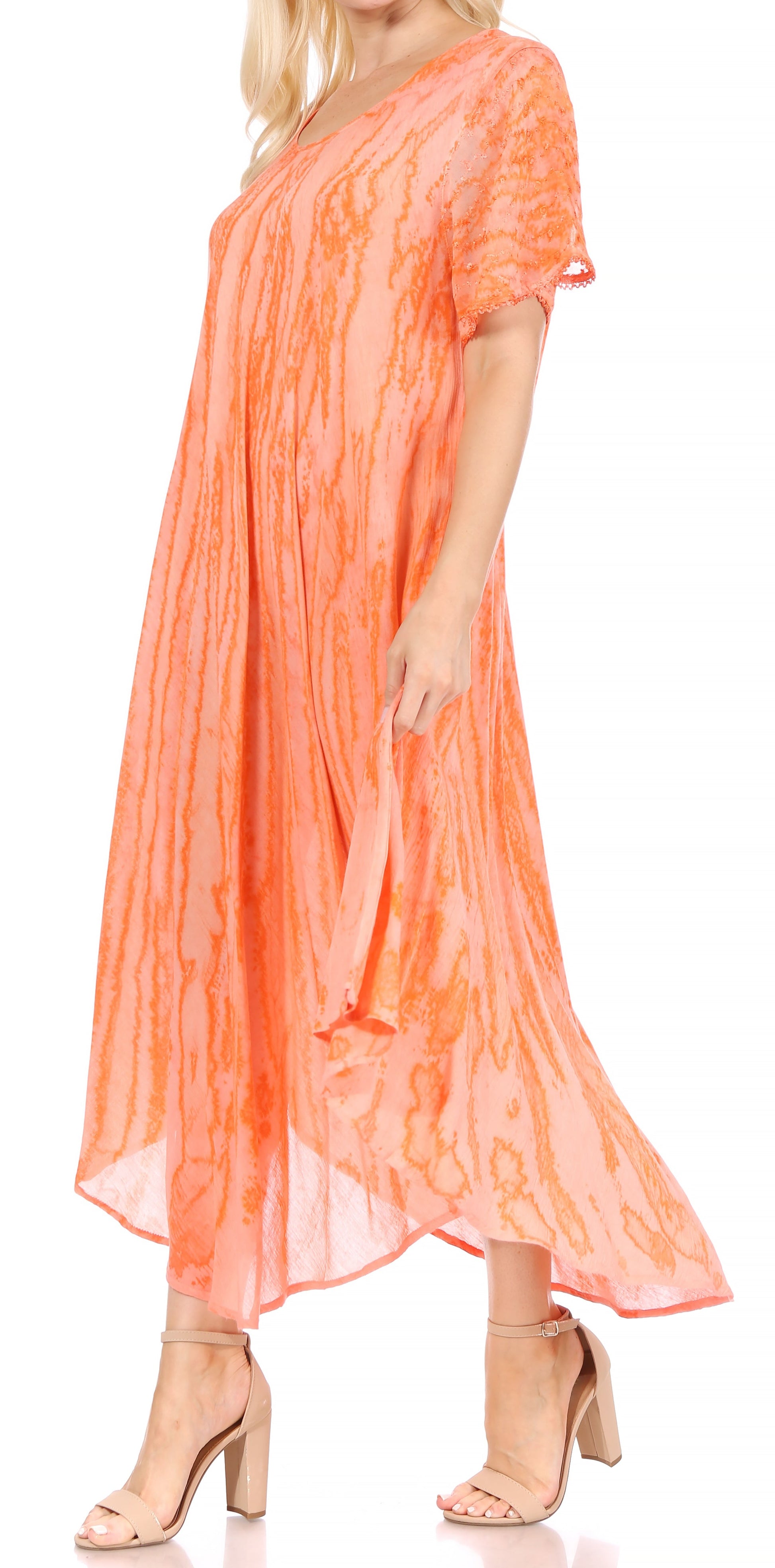 Sakkas Faye Cap Sleeved Cotton Caftan Cover Up Dress - Concordia Style Boutique