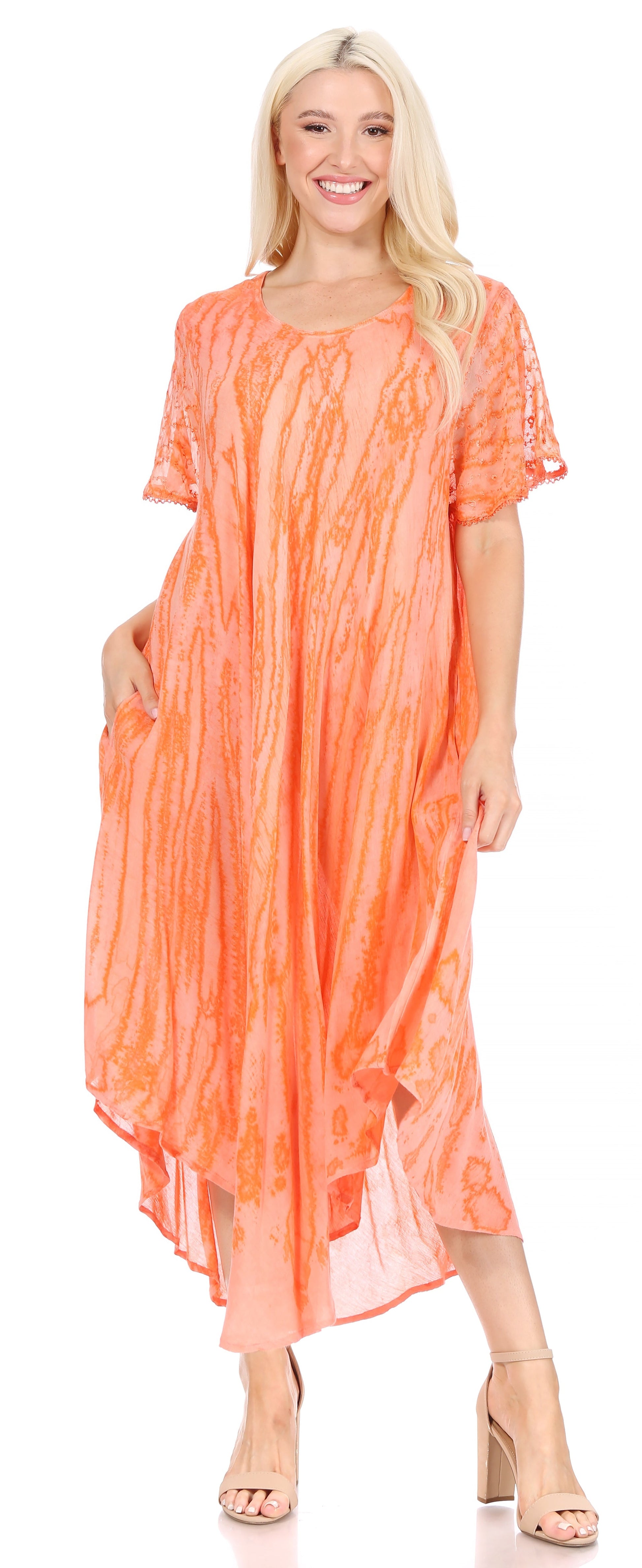 Sakkas Faye Cap Sleeved Cotton Caftan Cover Up Dress - Concordia Style Boutique