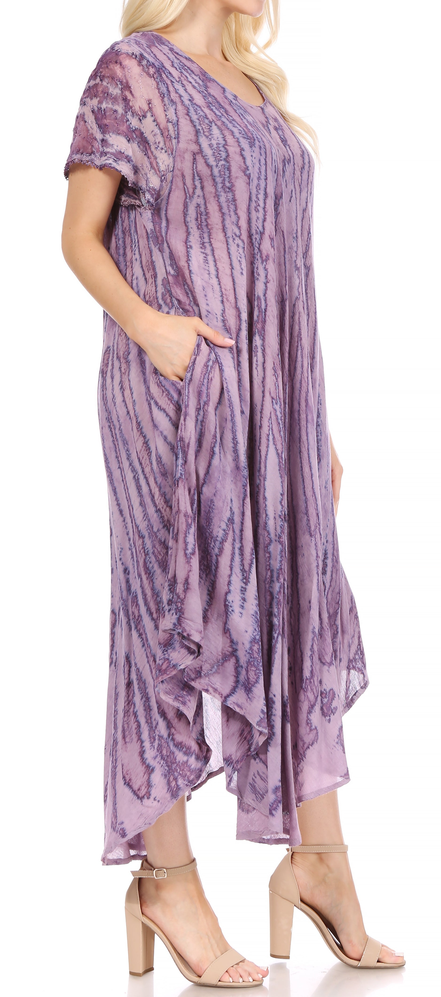 Sakkas Faye Cap Sleeved Cotton Caftan Cover Up Dress - Concordia Style Boutique