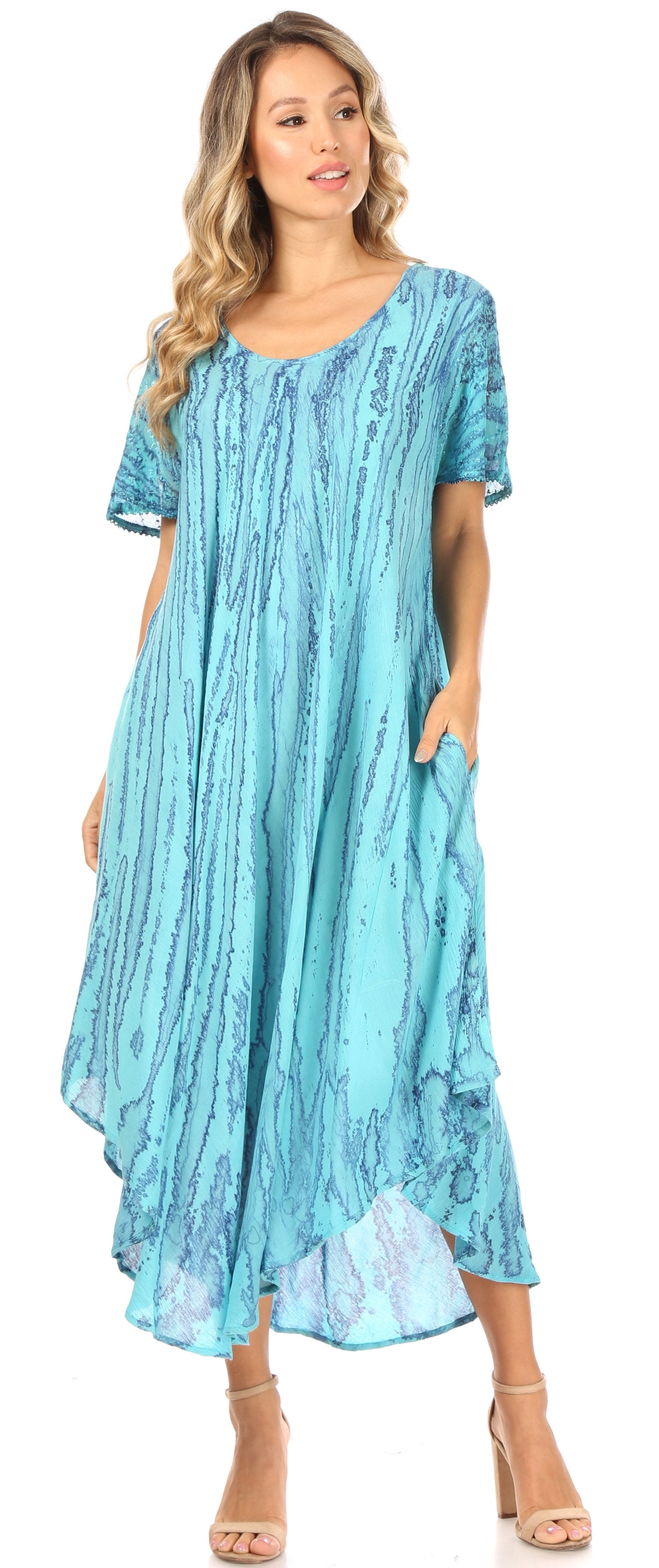 Sakkas Faye Cap Sleeved Cotton Caftan Cover Up Dress - Concordia Style Boutique