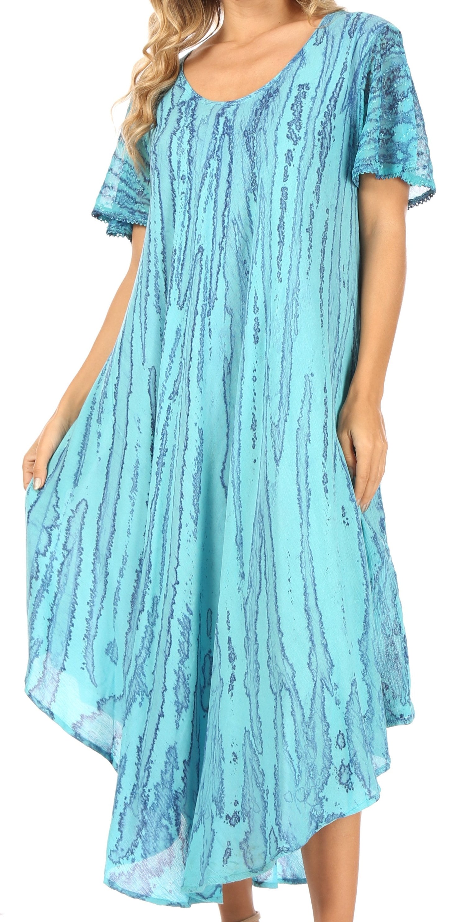 Sakkas Faye Cap Sleeved Cotton Caftan Cover Up Dress - Concordia Style Boutique