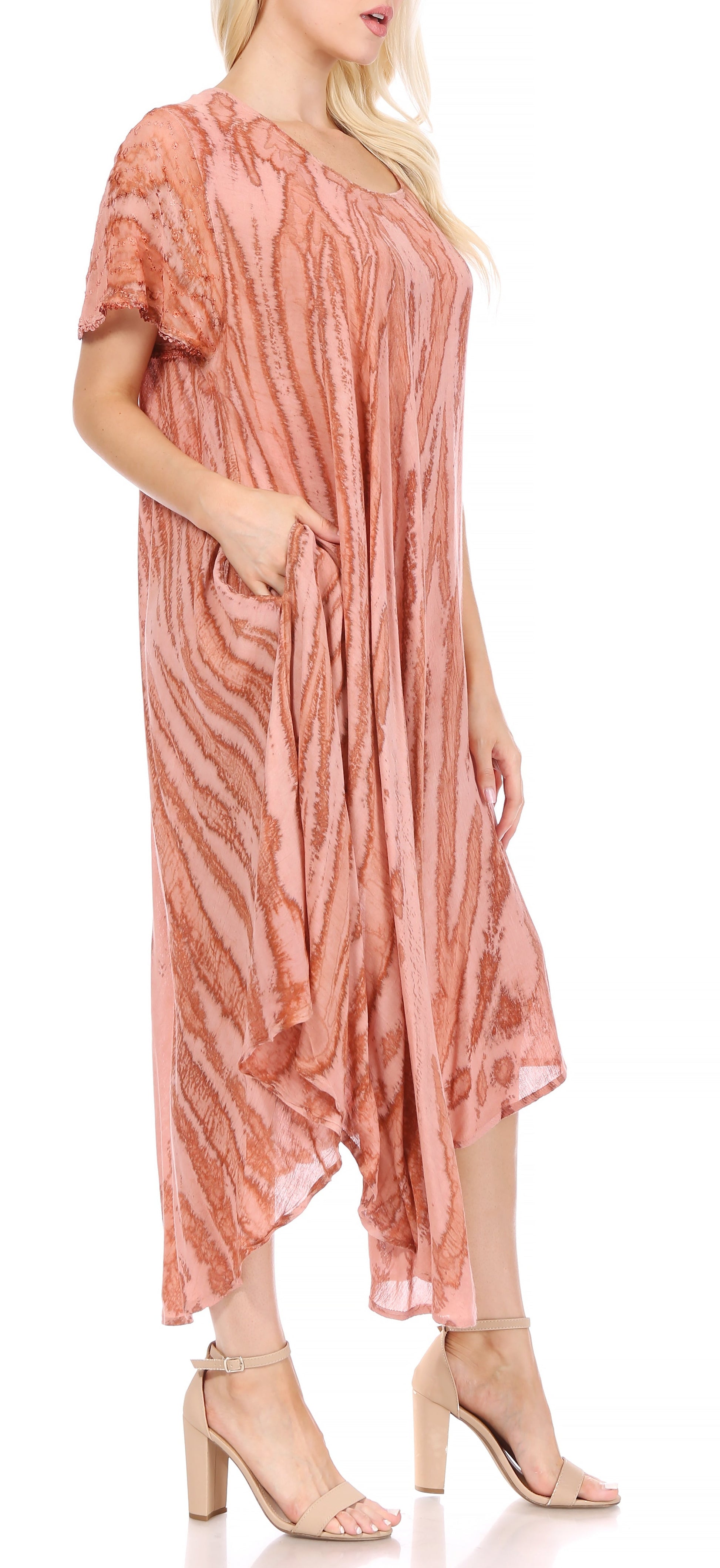Sakkas Faye Cap Sleeved Cotton Caftan Cover Up Dress - Concordia Style Boutique