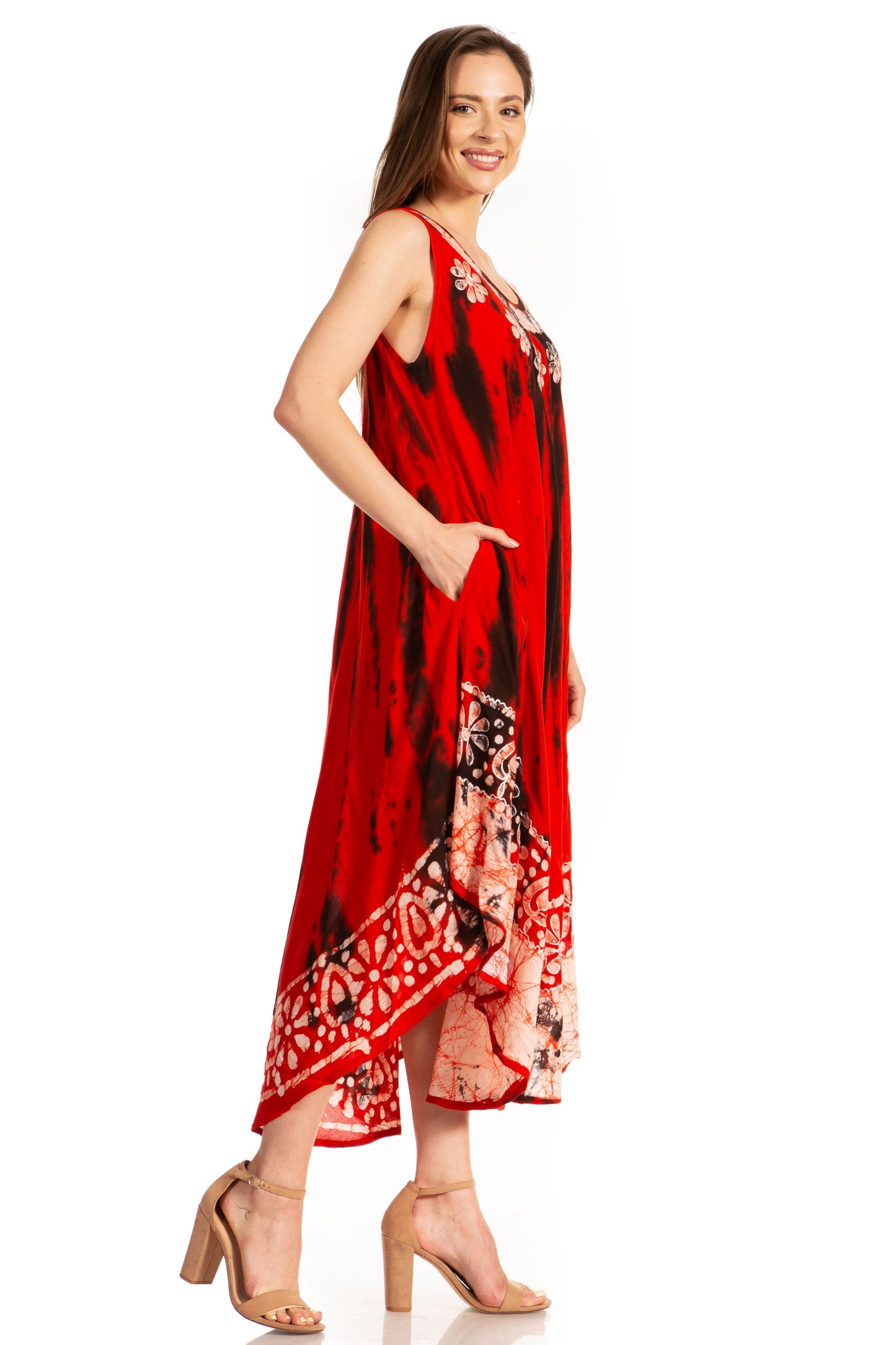 Sakkas Alexis Embroidered Long Sleeveless Floral Caftan Dress / Cover Up - Concordia Style Boutique