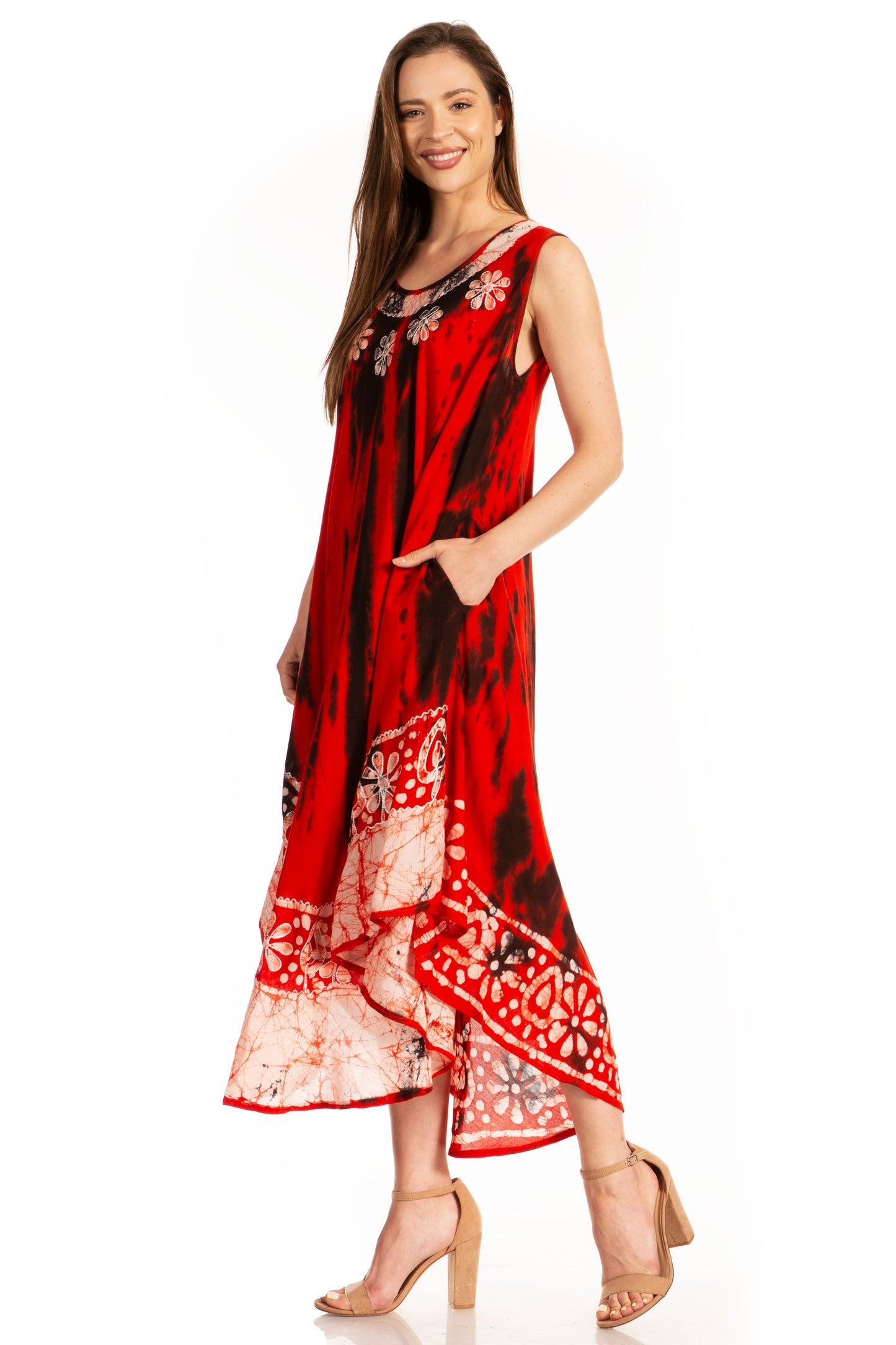 Sakkas Alexis Embroidered Long Sleeveless Floral Caftan Dress / Cover Up - Concordia Style Boutique