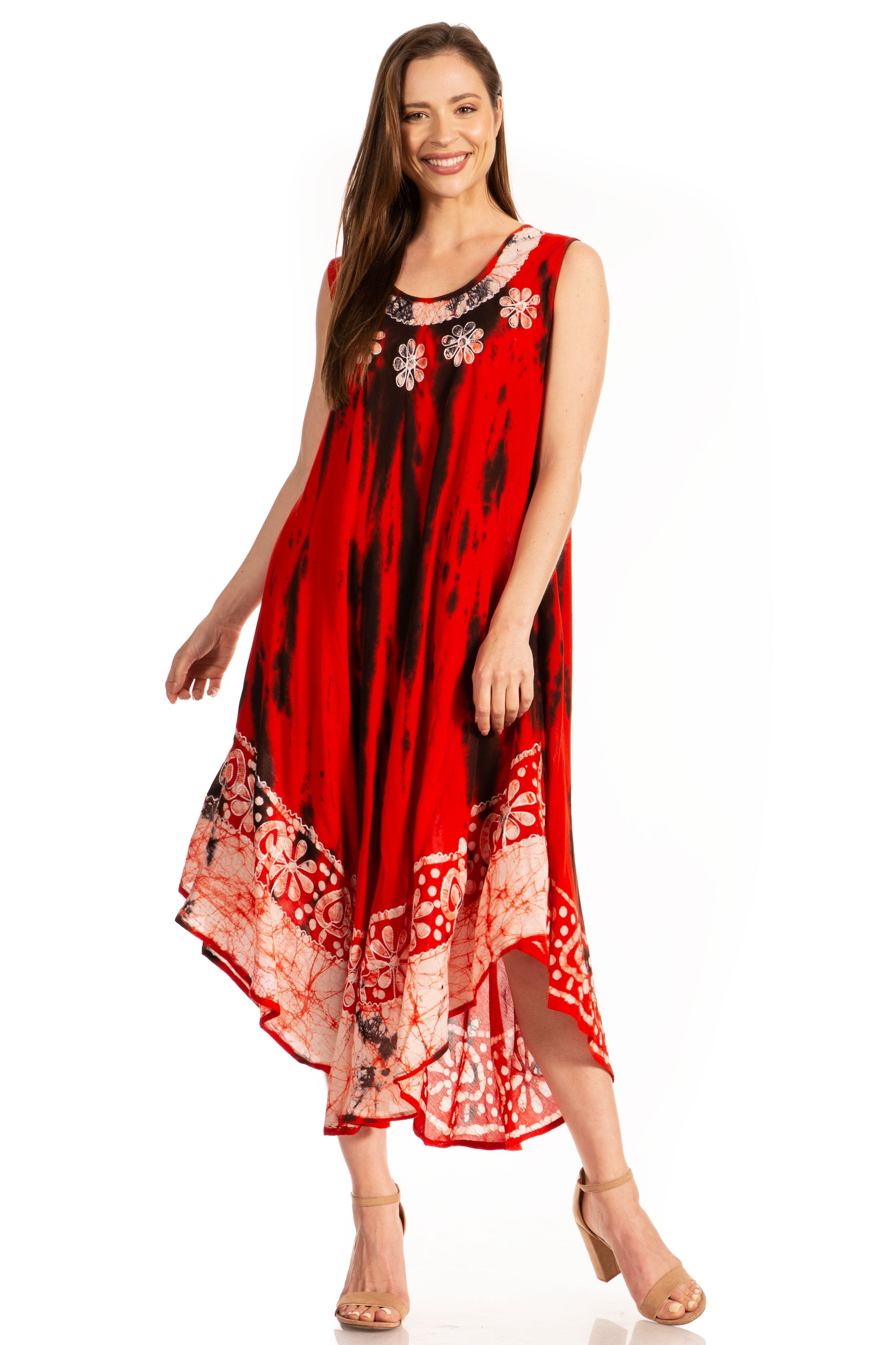 Sakkas Alexis Embroidered Long Sleeveless Floral Caftan Dress / Cover Up - Concordia Style Boutique