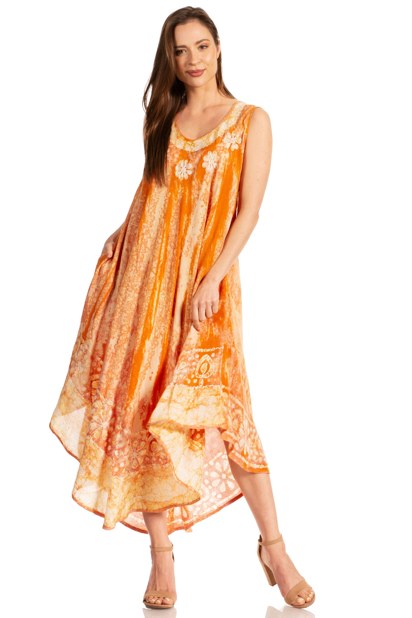 Sakkas Alexis Embroidered Long Sleeveless Floral Caftan Dress / Cover Up - Concordia Style Boutique