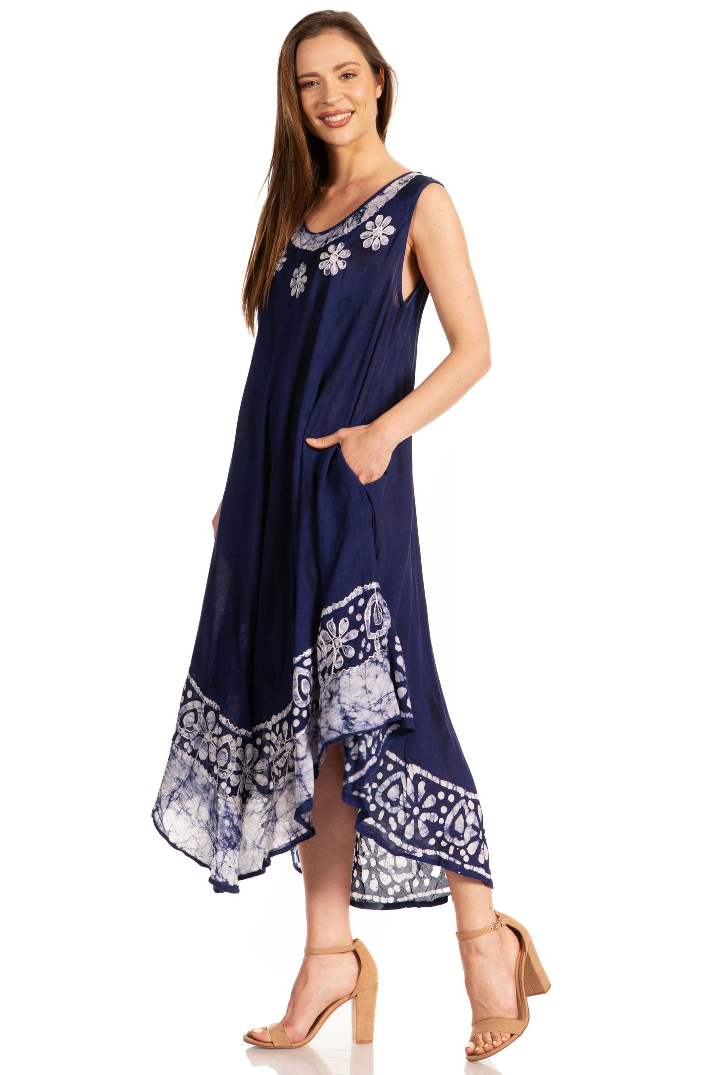 Sakkas Alexis Embroidered Long Sleeveless Floral Caftan Dress / Cover Up - Concordia Style Boutique