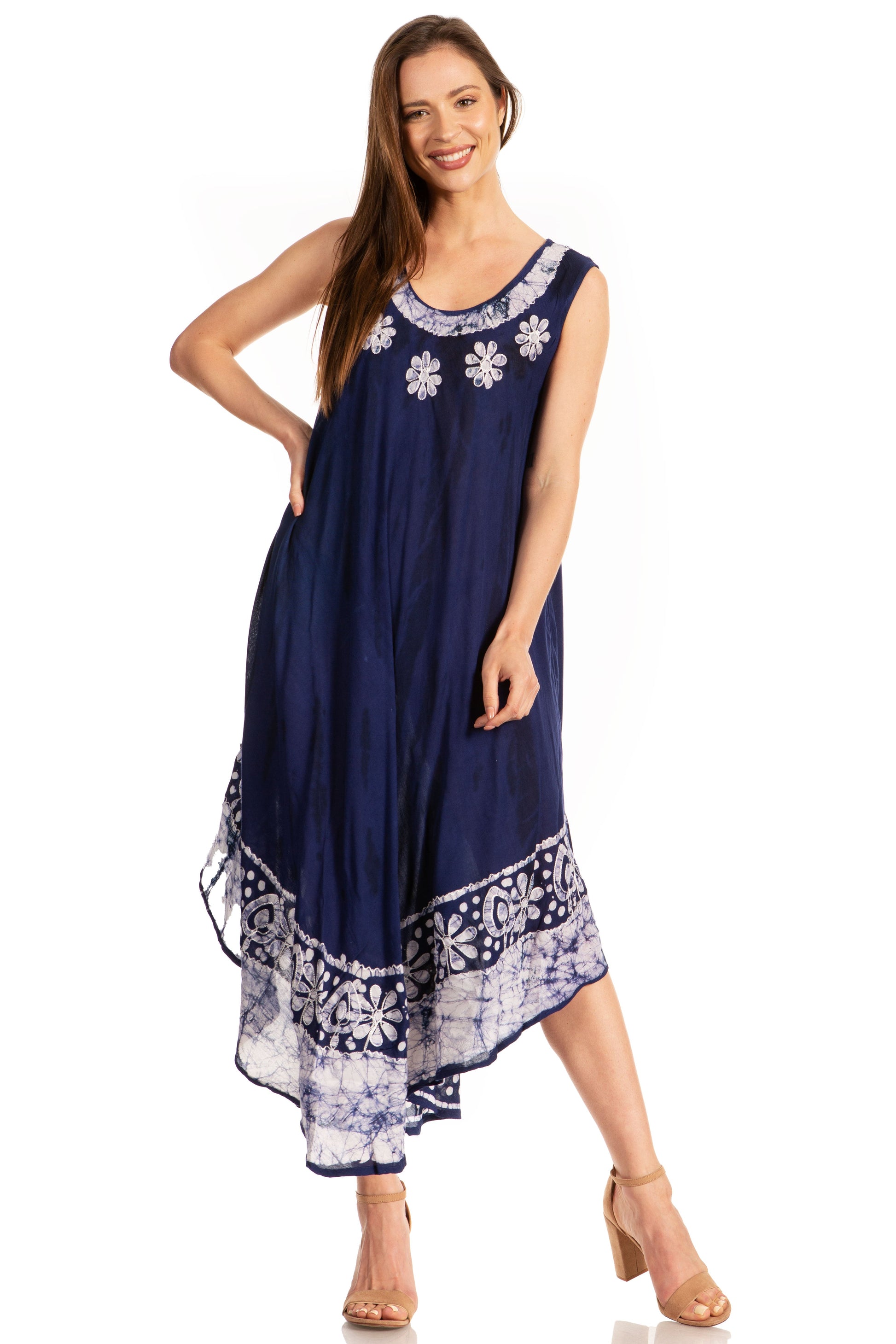 Sakkas Alexis Embroidered Long Sleeveless Floral Caftan Dress / Cover Up - Concordia Style Boutique