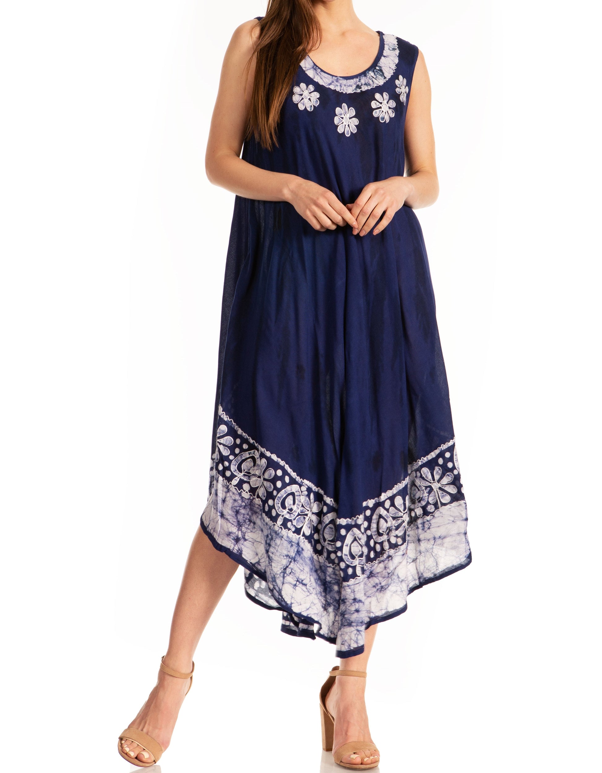 Sakkas Alexis Embroidered Long Sleeveless Floral Caftan Dress / Cover Up - Concordia Style Boutique