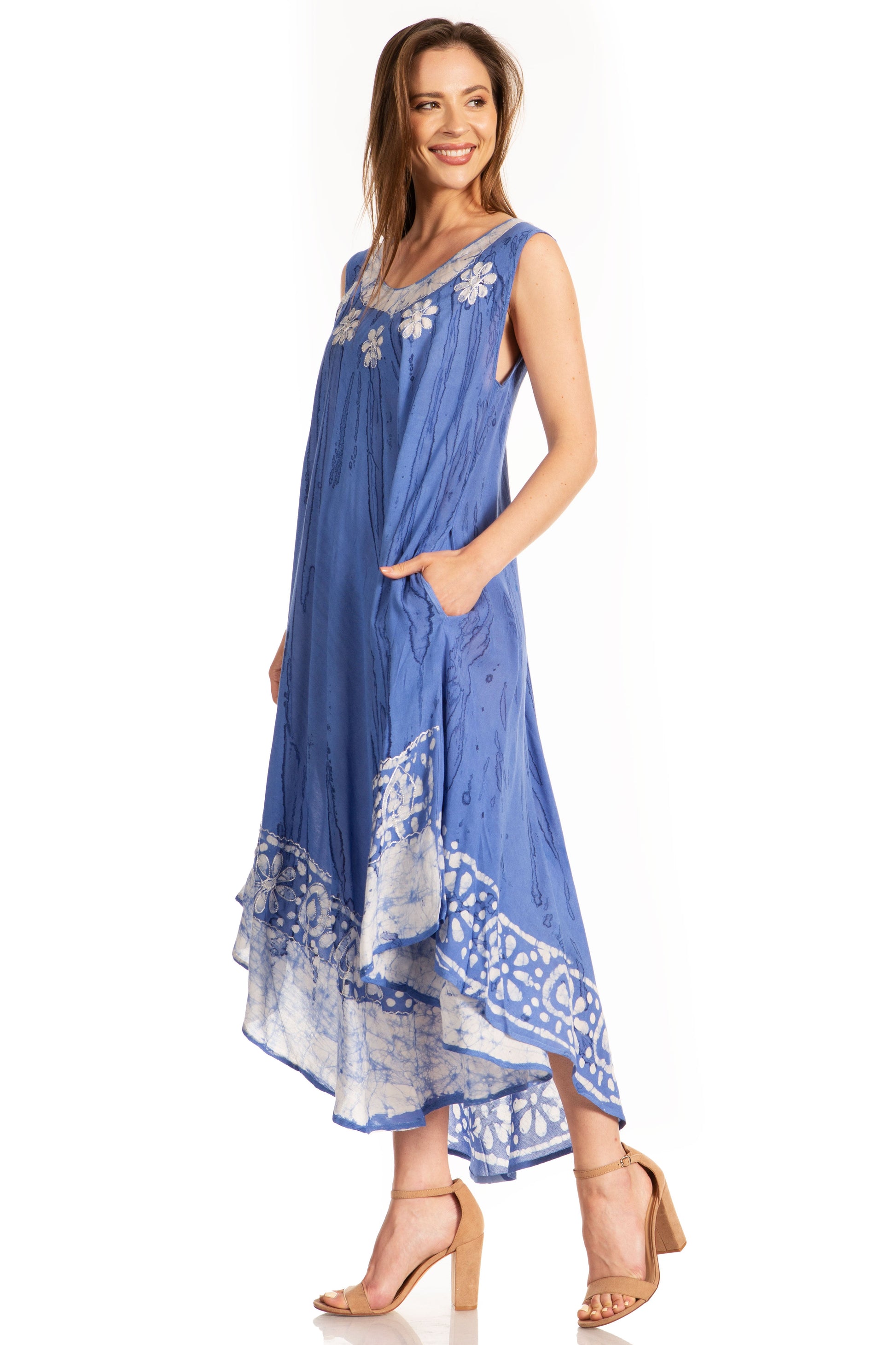 Sakkas Alexis Embroidered Long Sleeveless Floral Caftan Dress / Cover Up - Concordia Style Boutique