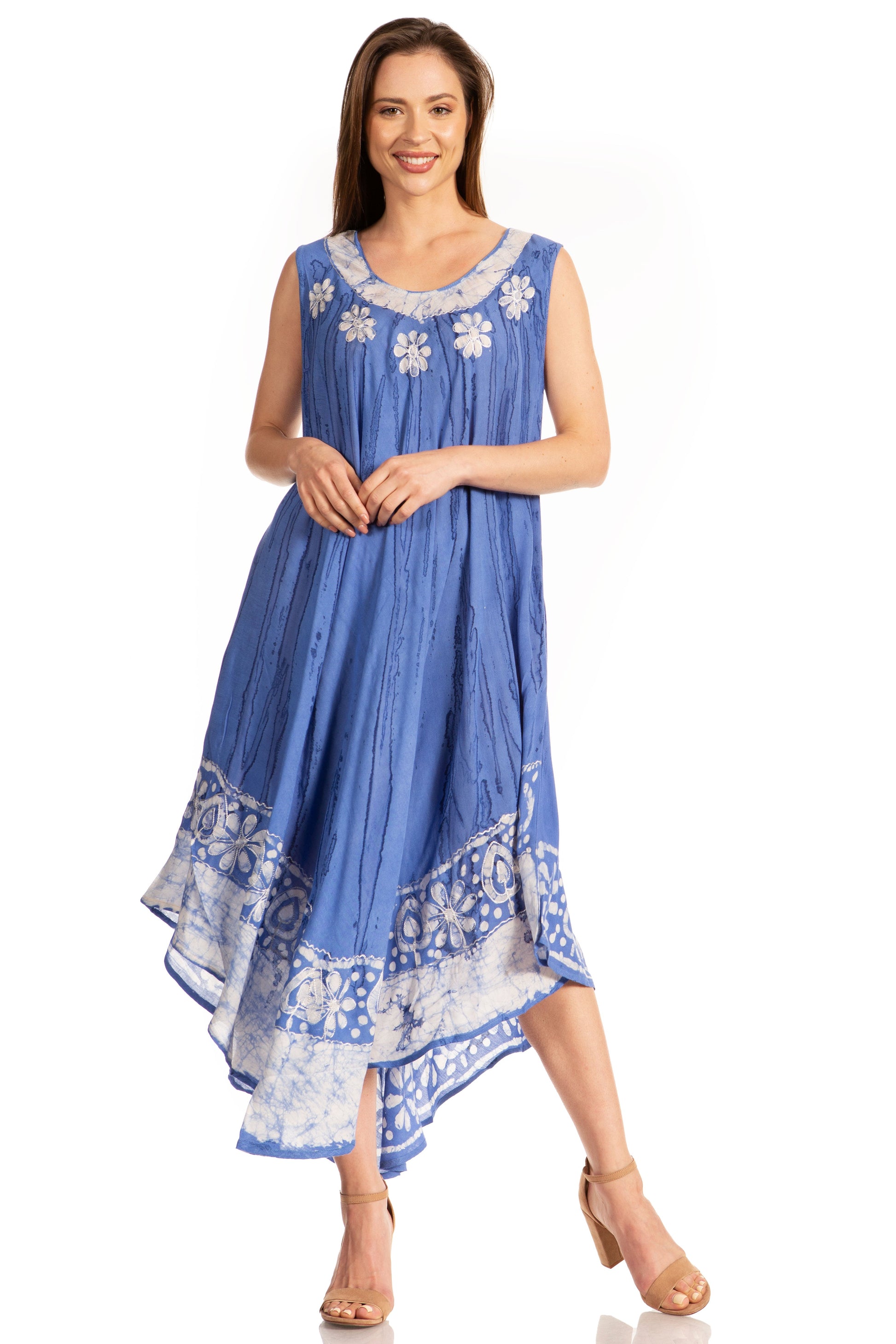 Sakkas Alexis Embroidered Long Sleeveless Floral Caftan Dress / Cover Up - Concordia Style Boutique