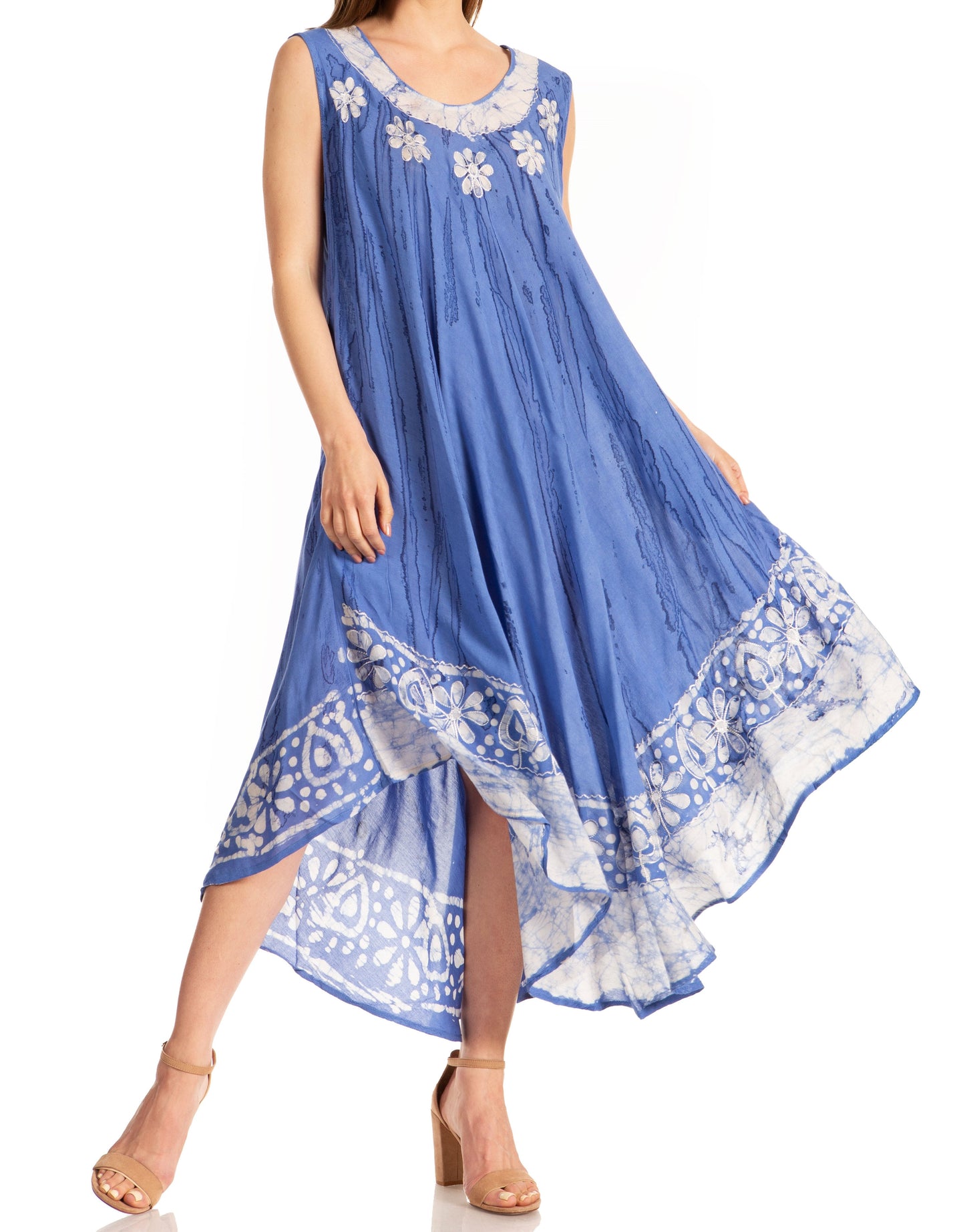 Sakkas Alexis Embroidered Long Sleeveless Floral Caftan Dress / Cover Up - Concordia Style Boutique