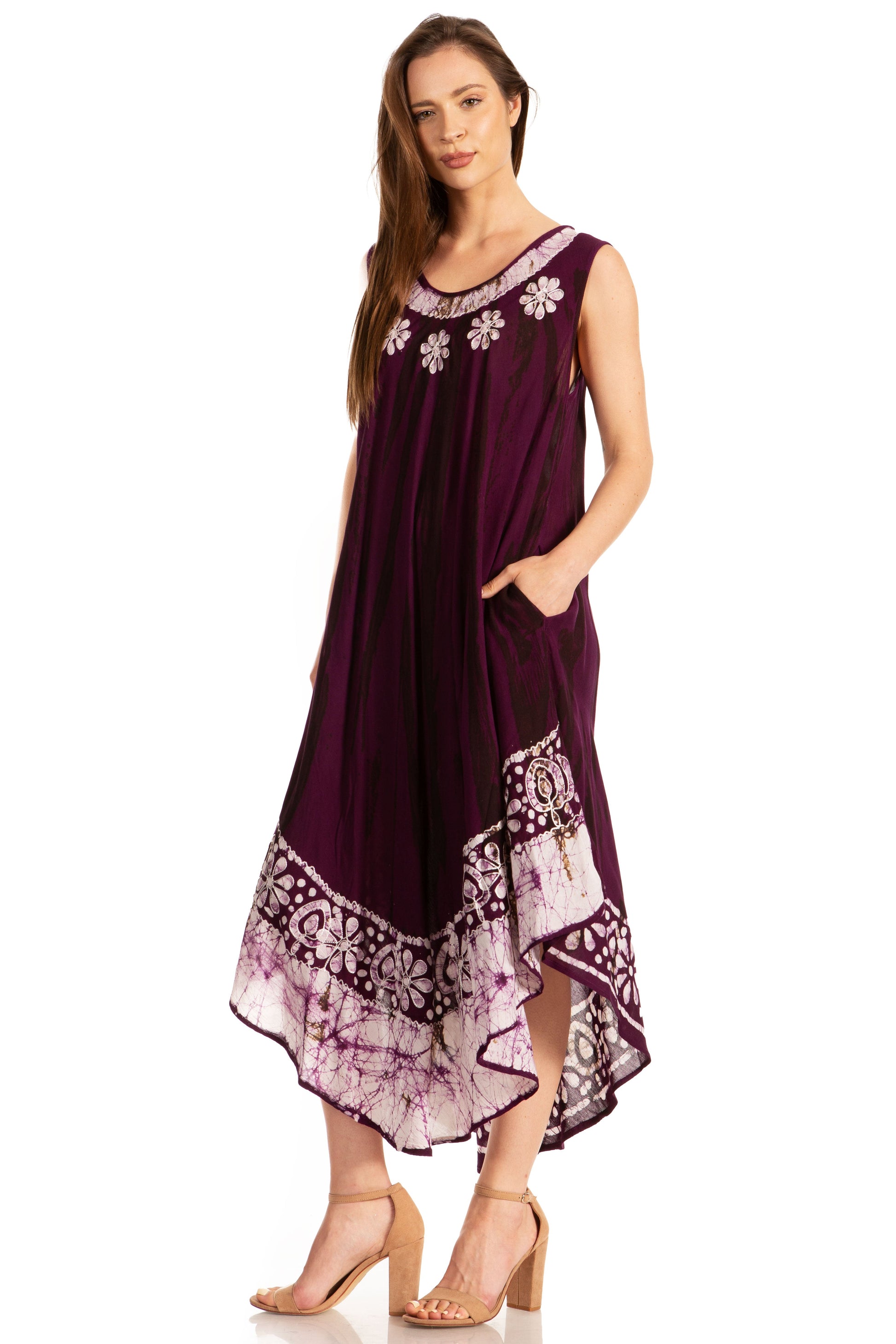 Sakkas Alexis Embroidered Long Sleeveless Floral Caftan Dress / Cover Up - Concordia Style Boutique