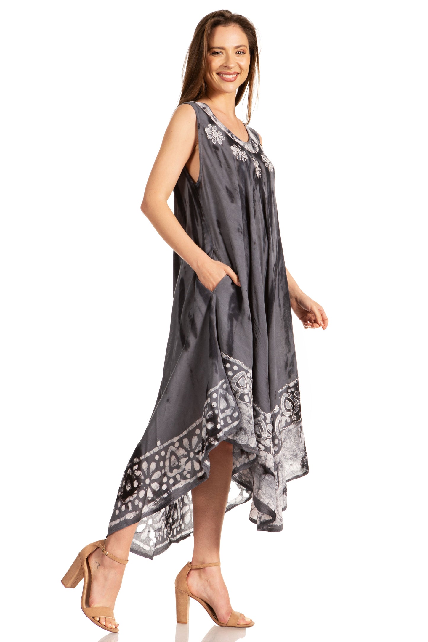 Sakkas Alexis Embroidered Long Sleeveless Floral Caftan Dress / Cover Up - Concordia Style Boutique