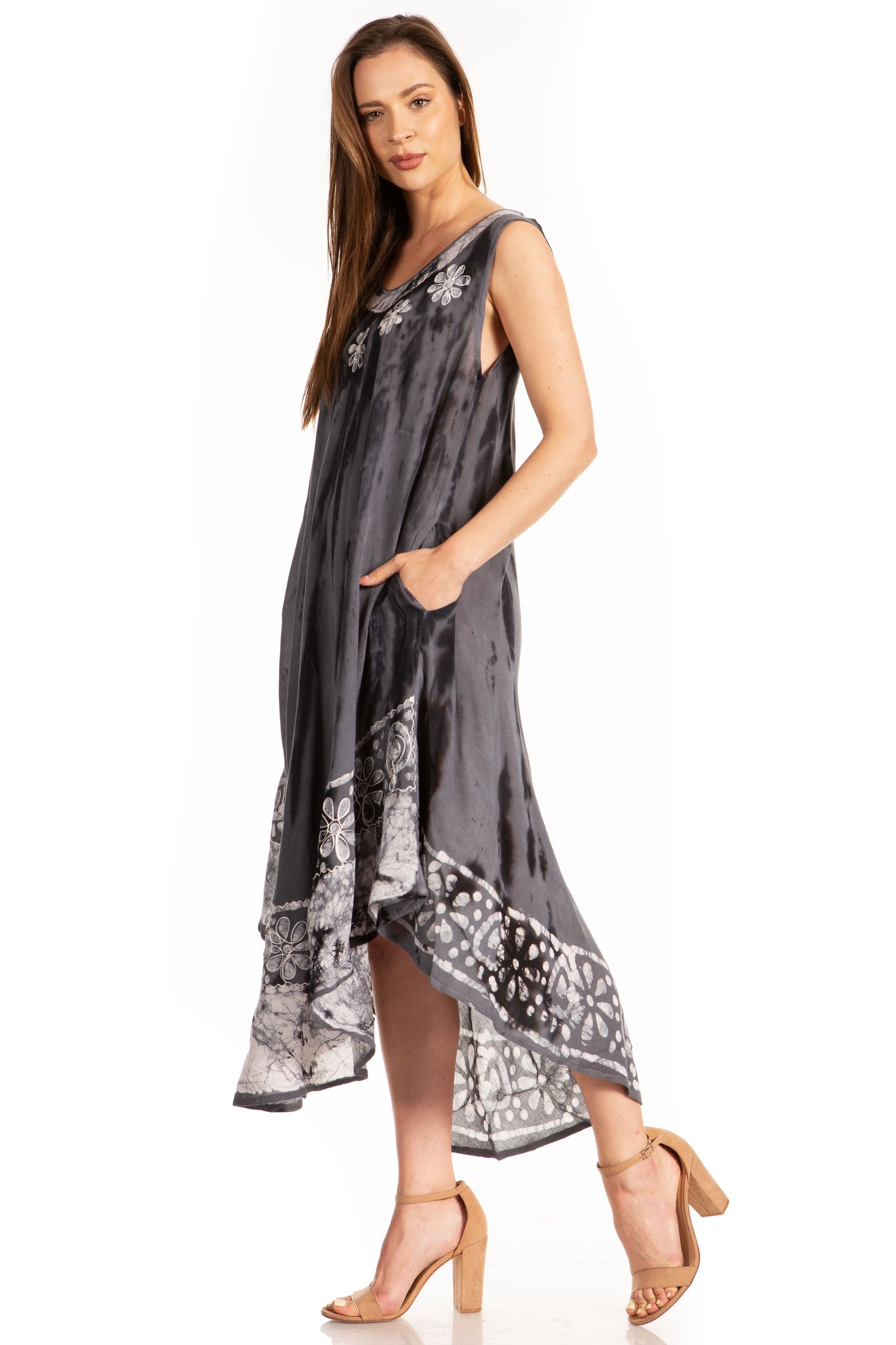 Sakkas Alexis Embroidered Long Sleeveless Floral Caftan Dress / Cover Up - Concordia Style Boutique