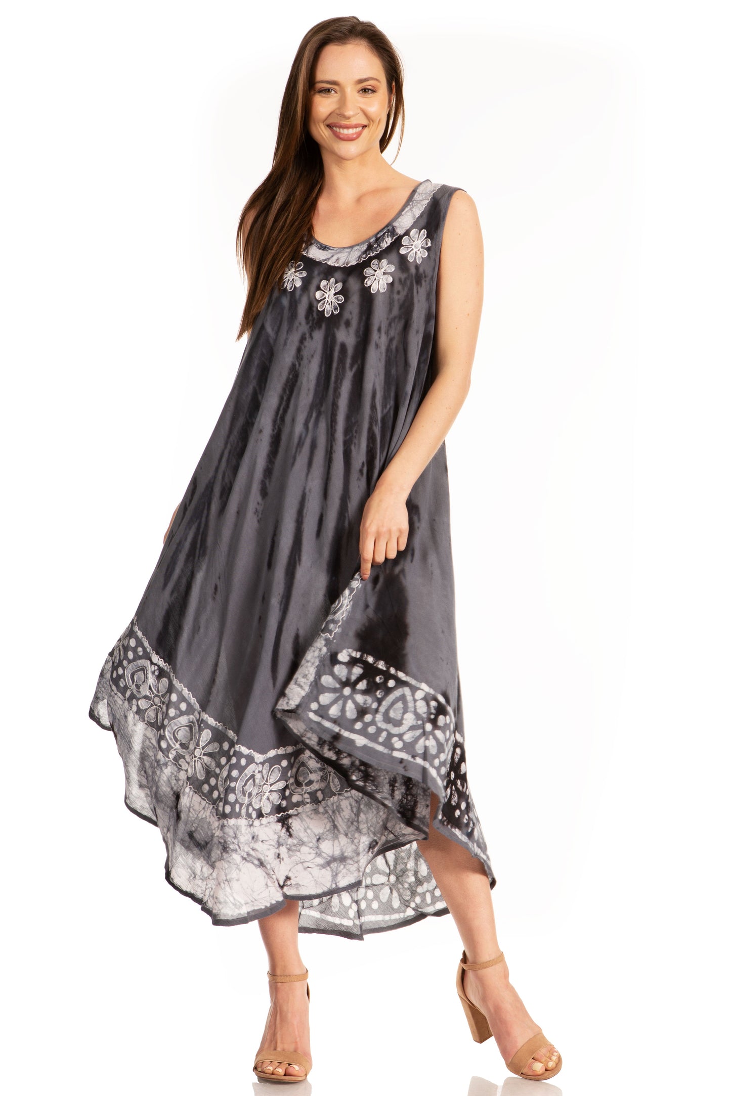 Sakkas Alexis Embroidered Long Sleeveless Floral Caftan Dress / Cover Up - Concordia Style Boutique