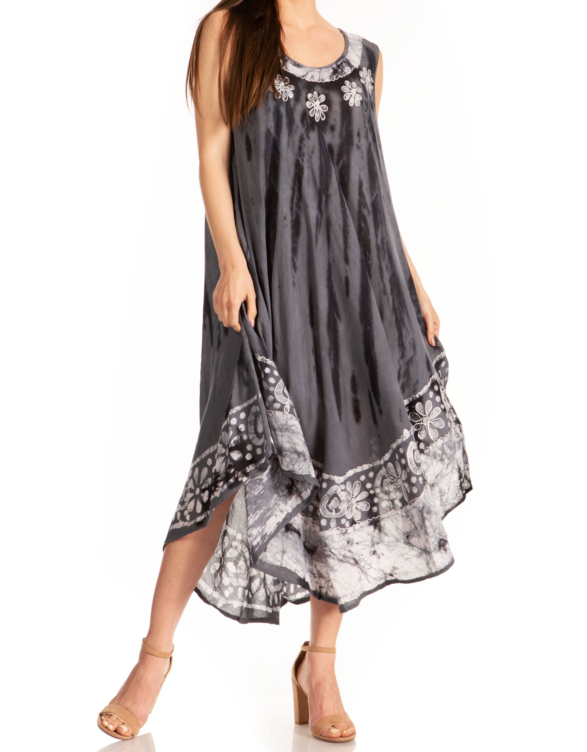 Sakkas Alexis Embroidered Long Sleeveless Floral Caftan Dress / Cover Up - Concordia Style Boutique